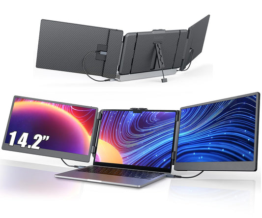 14'' Screen Extender Portable Laptop Plug-play, 1080P IPS Laptop Monitor Extender Built-in Speaker, HDMI/USB-A/Type-C Triple Monitor for 13''-17.3'' Laptops, Work with Mac, Windows, Chrome, Switch