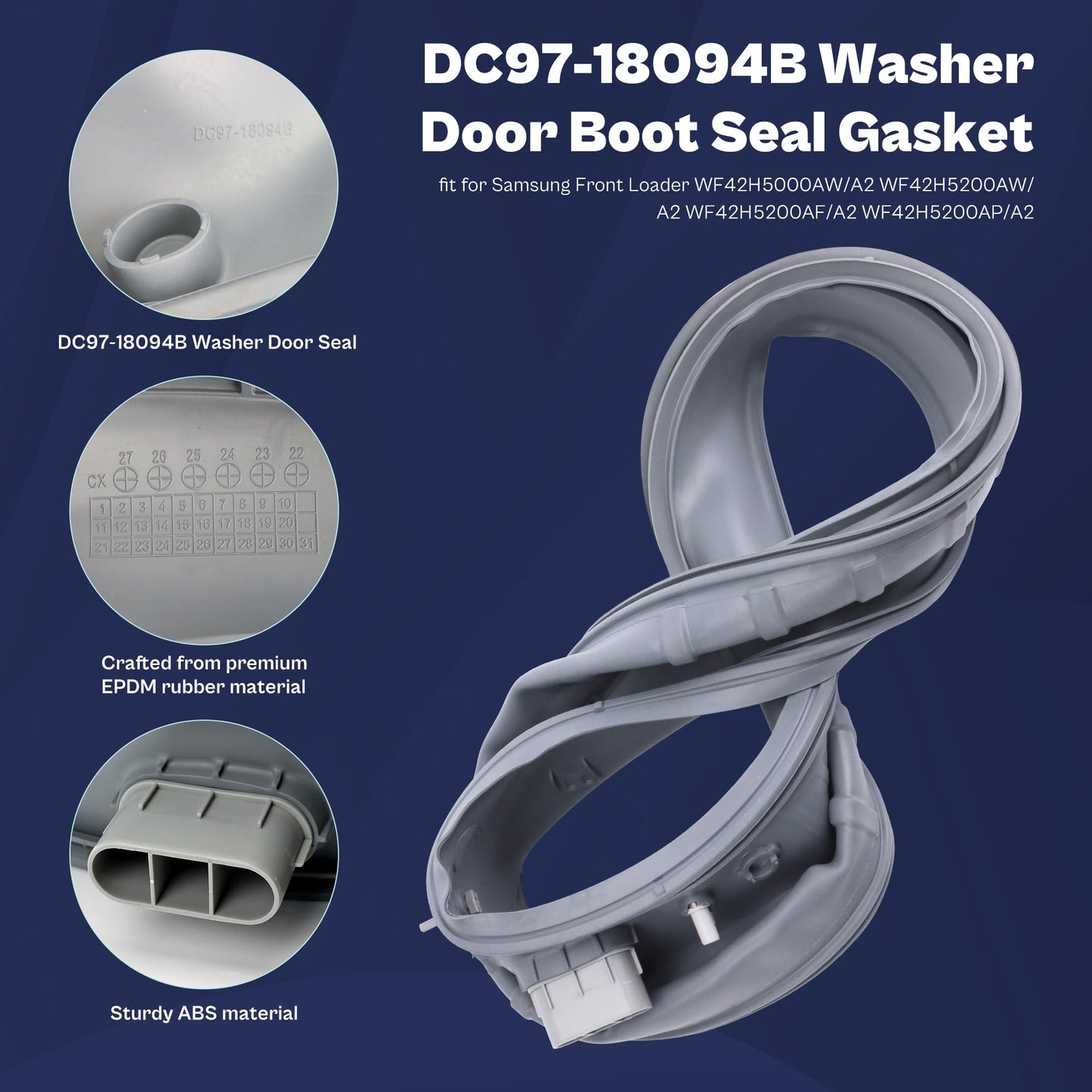 WF42H5000AW/A2 WF42H5200AW/A2 DC97-18094B DC64-03051A fit for Samsung Vrt Front Loader Washer Parts Rubber Door Boot Seal Gasket Diaphragm WF42H5200AP/A2 WF42H5200AF/A2 AP5917067 prime&swift
