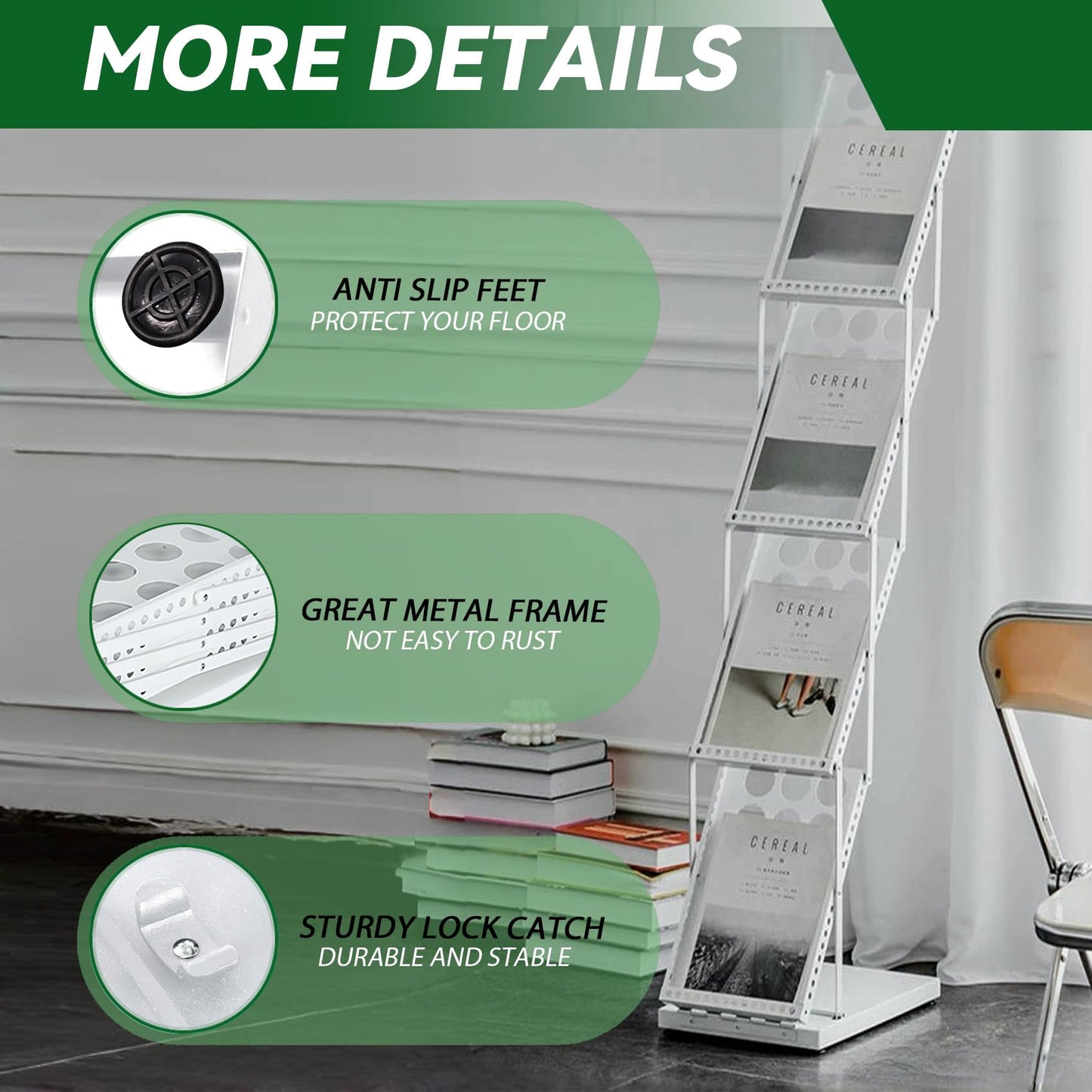 Estleys Trade Show Literature Stand Display Rack, Magazine Brochure Catalog Display Stand, Magazine Floor-Standing with Portable Oxford Bag for Office Store Exhibition Trade Show (White)
