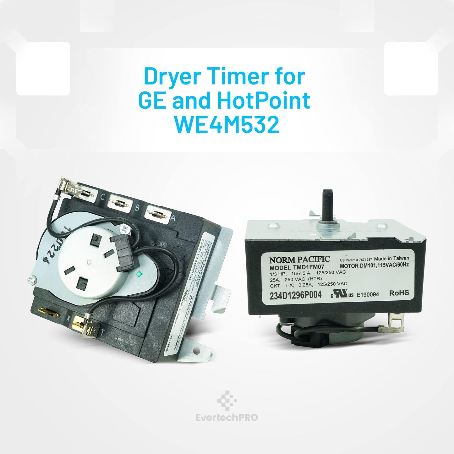 WE4M532 OEM Timer for GE Dryer WE04X25280 WE4M362 WE04M0532, 234D2377P005, 234D1296P004, TMD1FM07