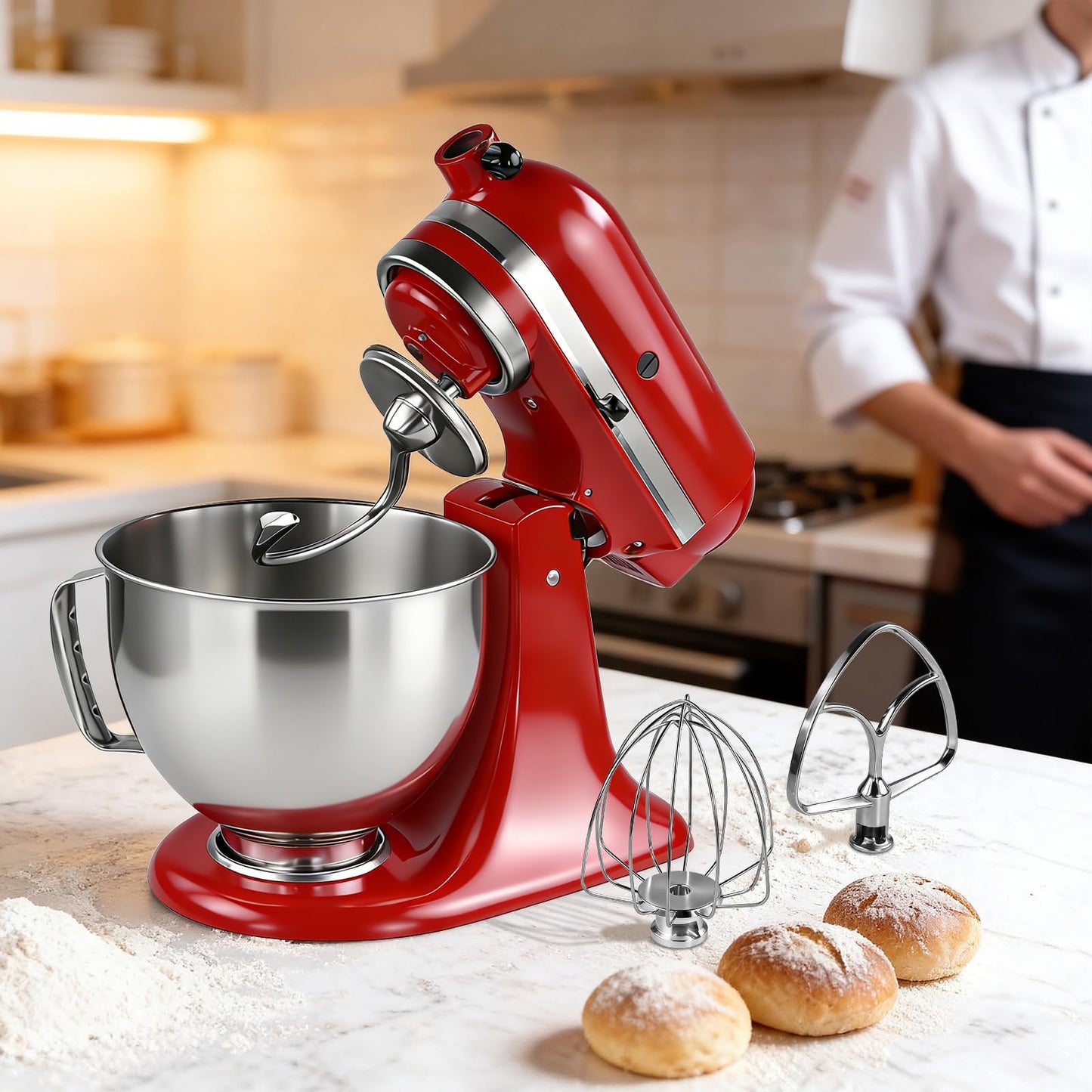 KITOART 3-Piece Kit Mixer Attachments for KitchenAid 4.5-5QT Tilt-Head Stand Mixer - K45WW & K45DH & K45B Replacement, All Stainless Steel, Dishwasher Safe