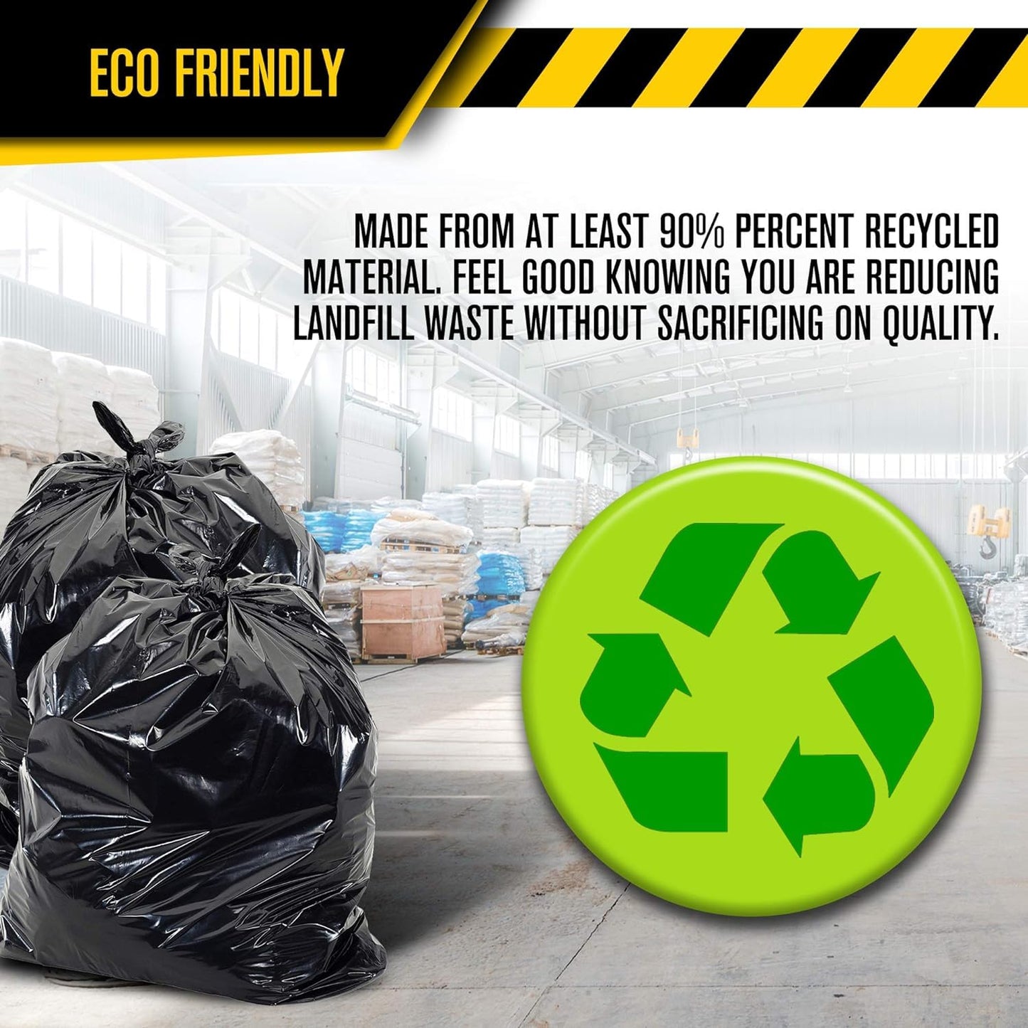 Ultrasac Contractor Trash Bags - (50 Pack/w Ties) - Heavy Duty 3 MIL Thick, 39" x 32", Shorter 33 Gallon Black Version - for Industrial, Commercial, Professional, Construction, Lawn, Leaf, and More