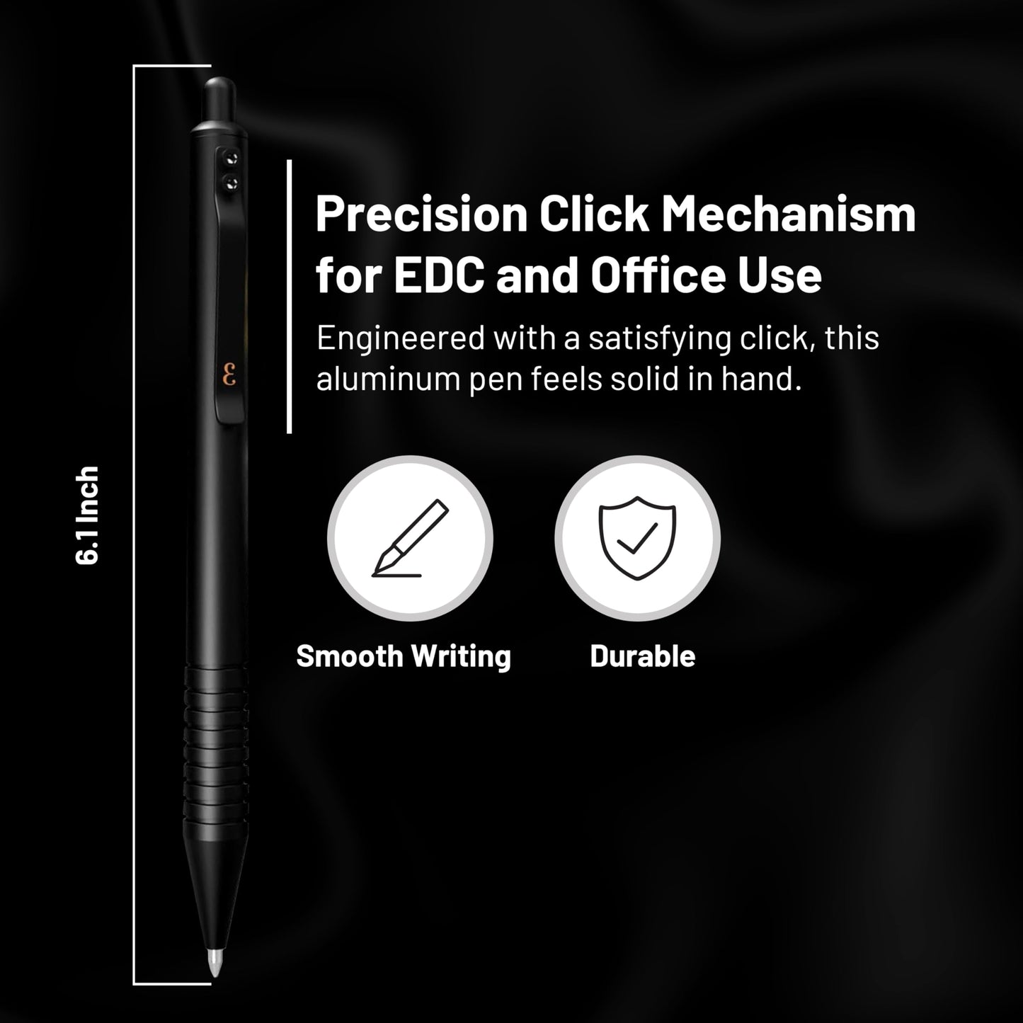 Everyman Black Grafton Full Click Refillable 0.7mm Gel Ink Pen | Sleek Anodized Aluminum EDC Pen with Deep Grooved Grip | Smooth Writing Pocket Pen for Office, Travel, Gifting & Daily Use