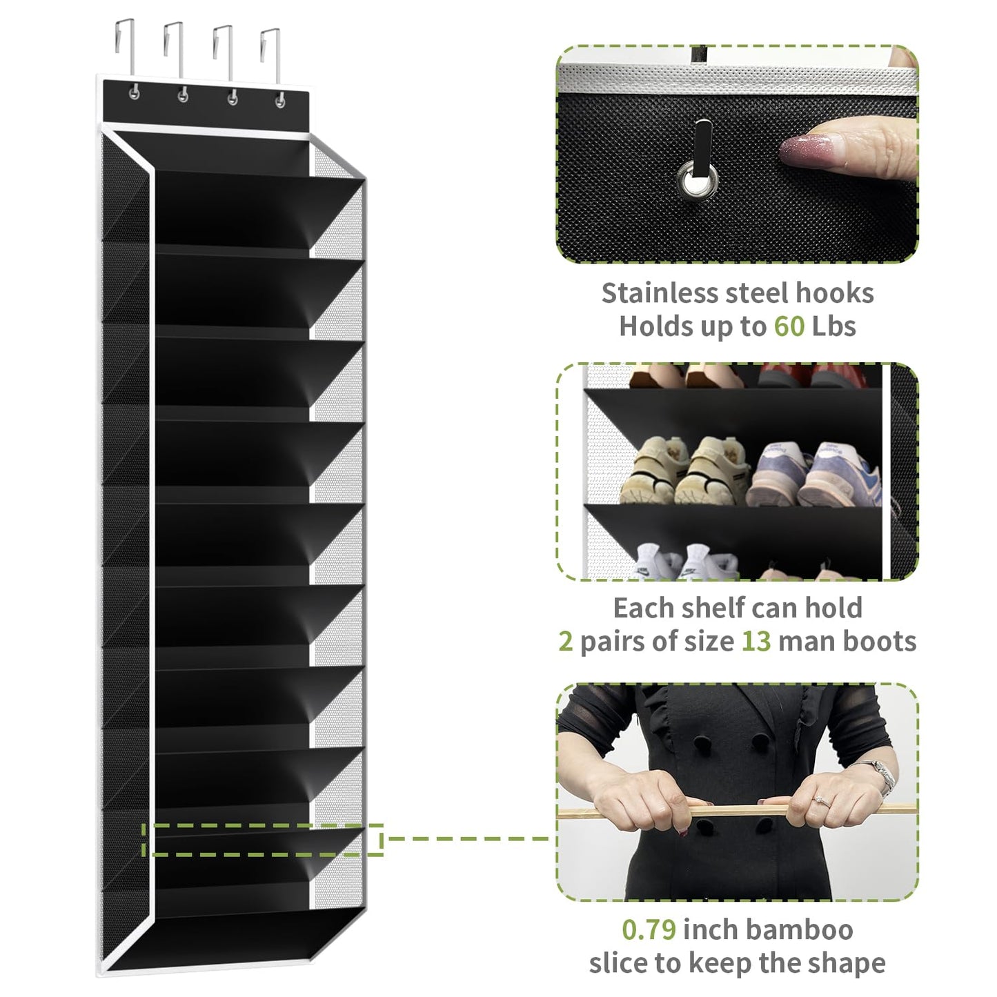 KEEPJOY 10 Tiers Mesh Over Door Shoe Organizer Storage, Hanging Shoe Holder for Door with Large Deep Pockets, Fit 20-30 Pairs Shoe Rack for Sneakers, Boots(Black)