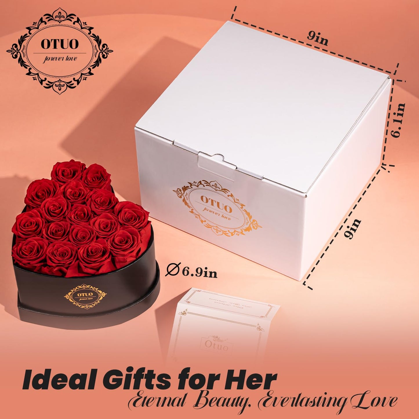 Otuo 16 Preserved Roses in Heart-Shaped Box, Flowers for Delivery Prime Last up 2 Years, Real Forever Flowers for Wife, Girlfriend, Mother, Eternal Roses for Anniversary - Red