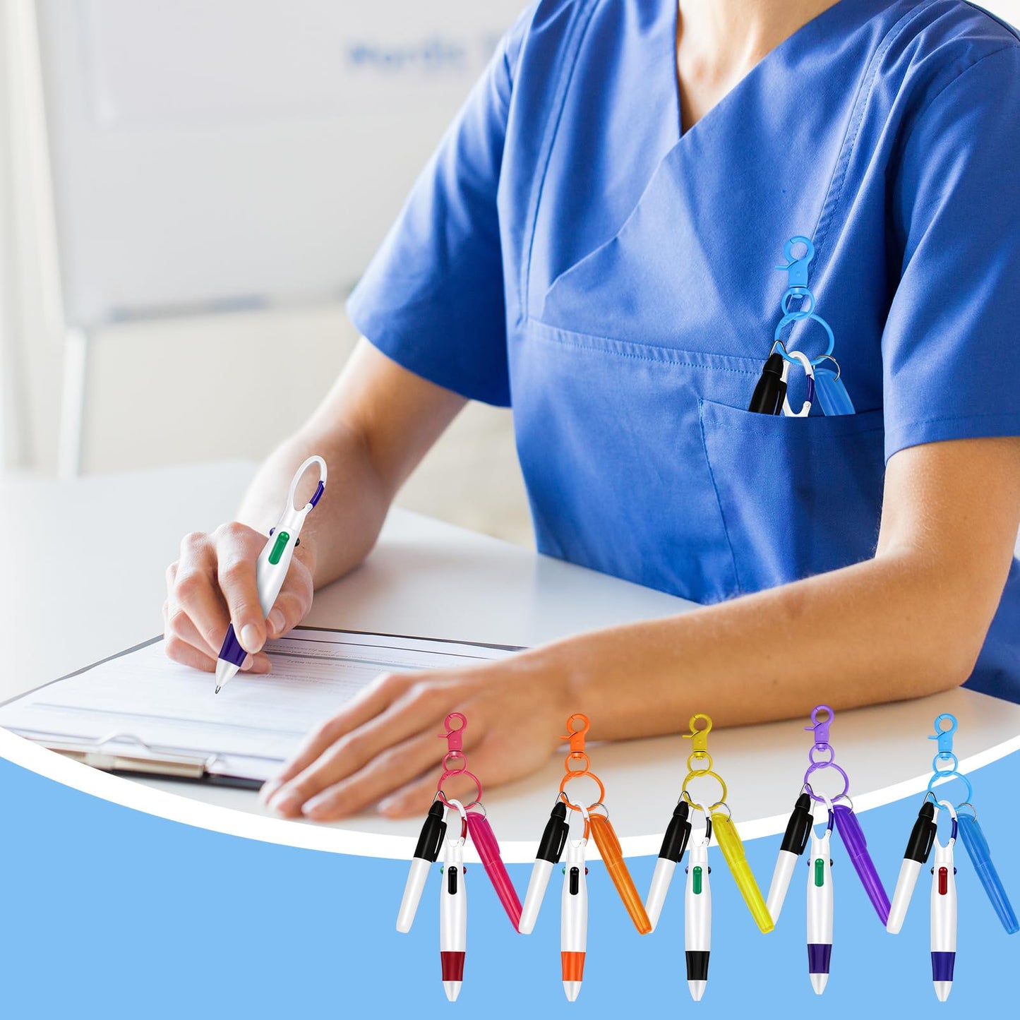 Dcocdeely 50 Sets Nurse Pen Set for Badge, Include Retractable Shuttle Pens, Marker Pen, Mini Tip Highlighter, Keychain Clips Already Assembled Nurse Pen Pack Set Gift for Nurse (50)
