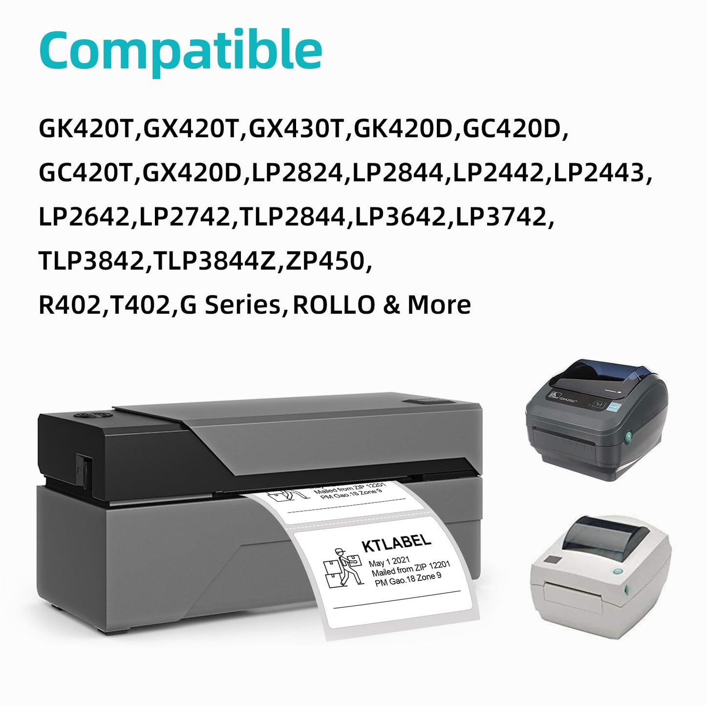 Kingtac 3-Proof 1" Core(8400 Labels/12 Rolls) 3" x 2" Direct Thermal Label (76mm x 51mm) Multipurpose Shipping Address Mailing Barcodes Labels Compatible for Zebra 2844 & Rollo Desktop Label Printer