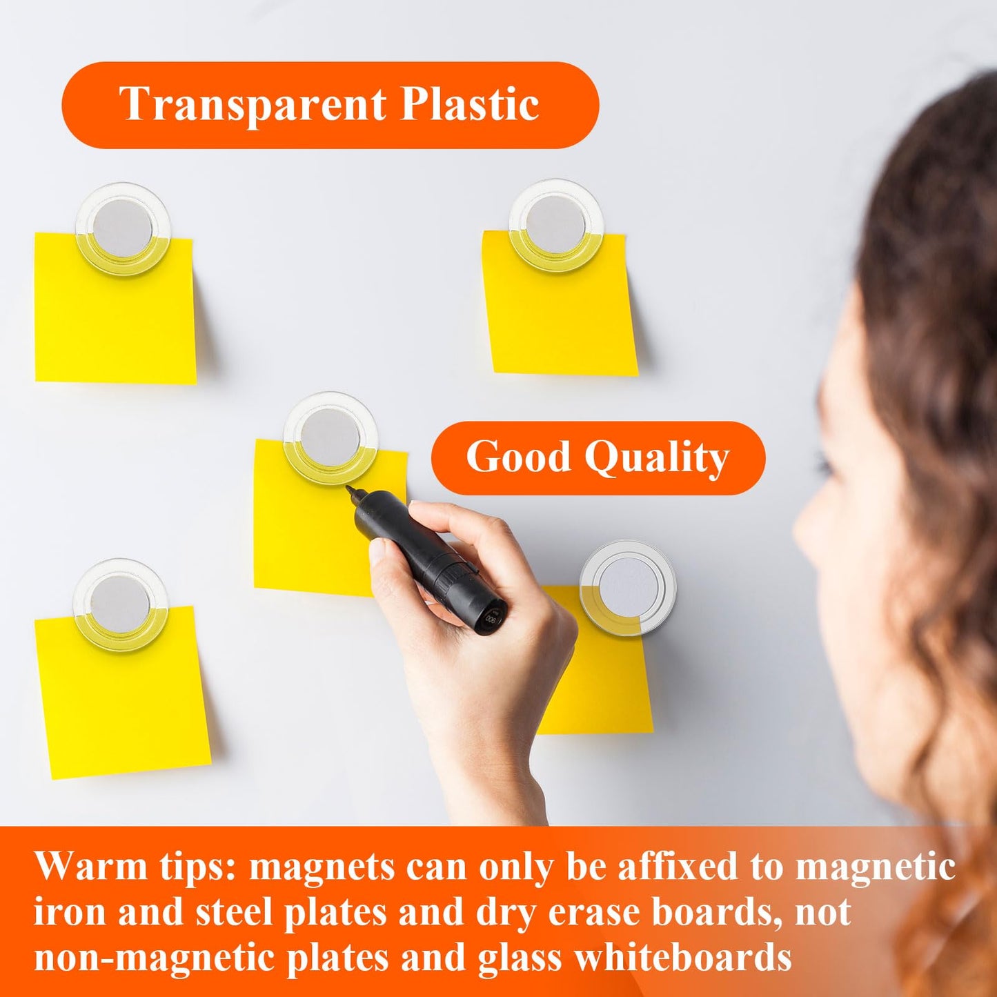 Outus 225 Pieces Clear Round Whiteboard Magnets 3 cm Refrigerator Magnets Dry Board Mini Fridge Teacher Supplies for Home Offices