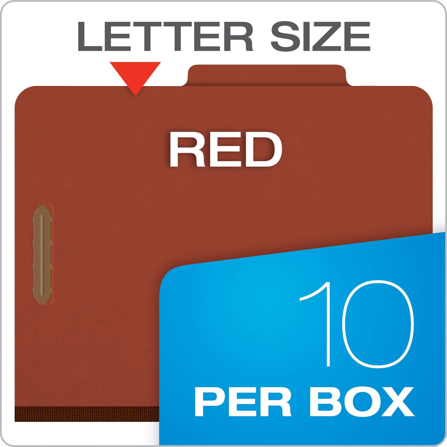 Pendaflex Pressboard Classification File Folders, 3 Dividers, 2" Embedded Fasteners, 2/5 Tab Cut, Letter Size, Red, Box of 10 (1357R)