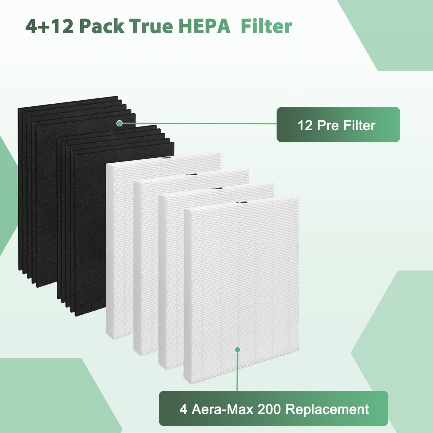 4+12 Pack True HEPA Replacement Filter Compatible with Fellowes AeraMax 200 Filter AeraMax 190/200/DX55/DB55 Air Clean Purifier,Part# 9287101 9324101, 4 Aera-Max 200 Replacement + 12 Pre (4)
