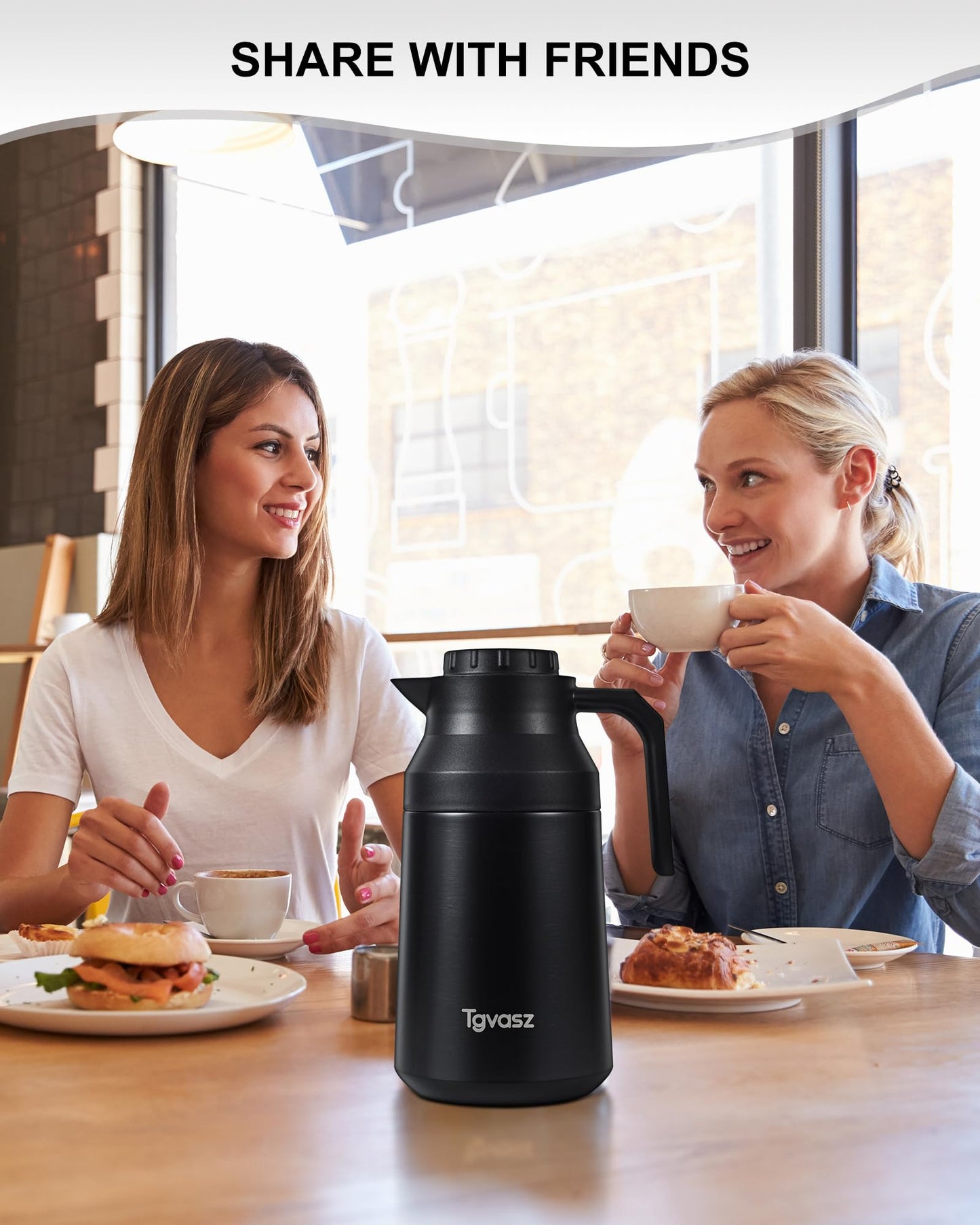 2 PCS Thermal Coffee Carafe Insulated Stainless Steel Coffee Carafe for Hot Liquid Vacuum Thermal Pot Creamer Pitcher Dispenser Keeping Hot Water Milk(Black/Black 68 oz)