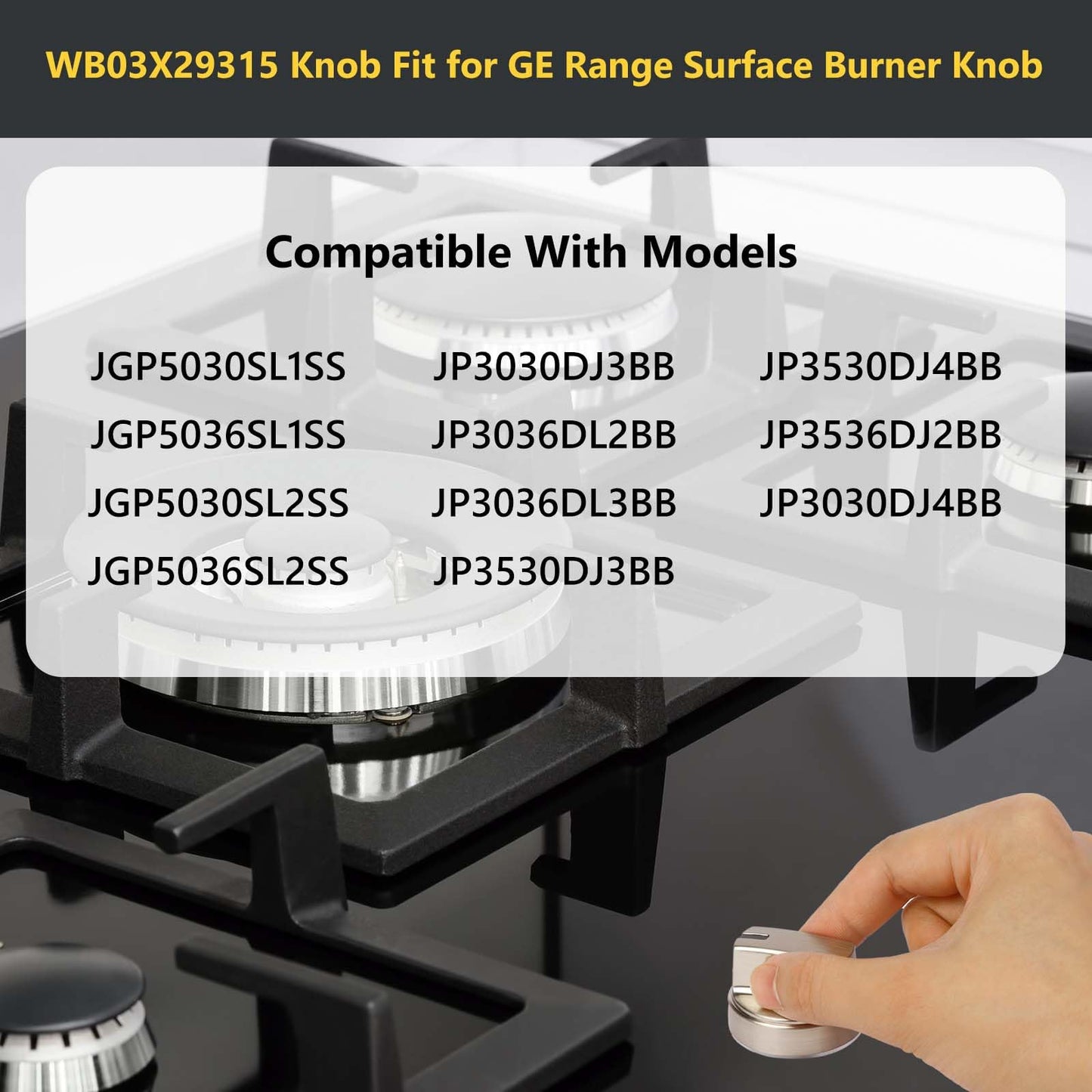 5 Pack WB03X29315 Knob Fit for GE Cooktop Knob Replacement, KIP 5U06 191D9233 Stove Knobs Compatible with GE Gas Stove Knobs Replace Part AP6327765 4585907, Compatible with JGP5030SL1SS JGP5036SL1SS