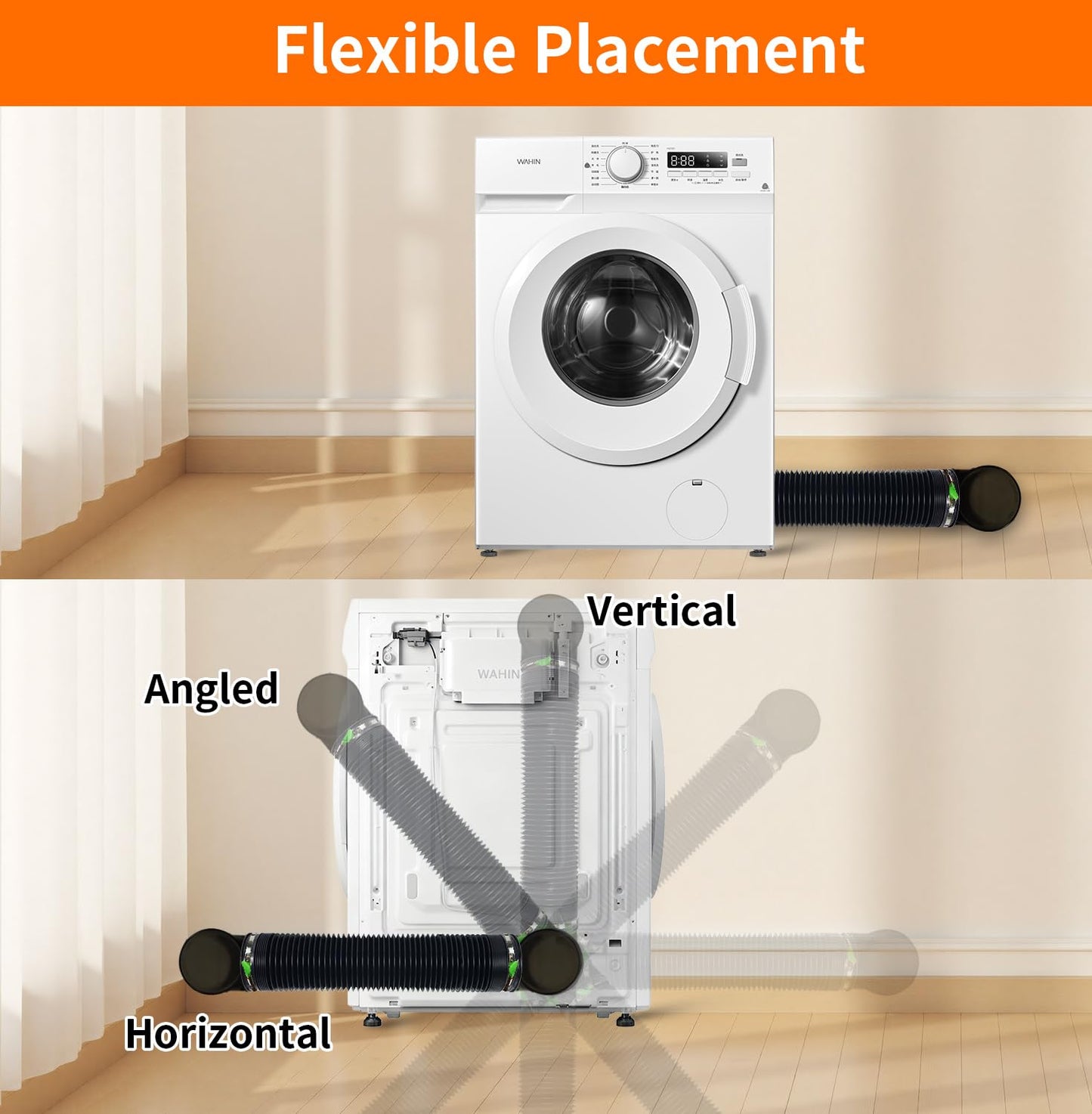 CAT SO RICH Dryer Vent Hose Connector Kit for Tight Spaces, 90° Elbow with 4-Inch 6.5FT PVC Hose, Transparent Black Upgrade, Tool-Free Installation