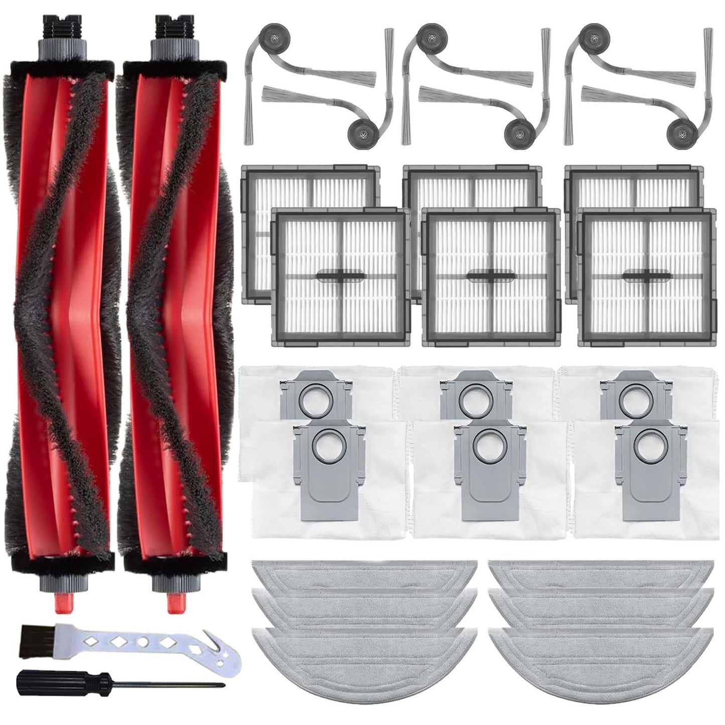 LOVOBO 28Pcs Q10 S5+ Accessories Kit Replacement Compatible with Roborock Q10 S5+ /Q10 S5 Robot Vacuum, 2 Main Brush, 6 Side Brushes, 6 mop Pads, 6 Dust Bag, 6 HEPA Filters, 2 Cleaning Tool