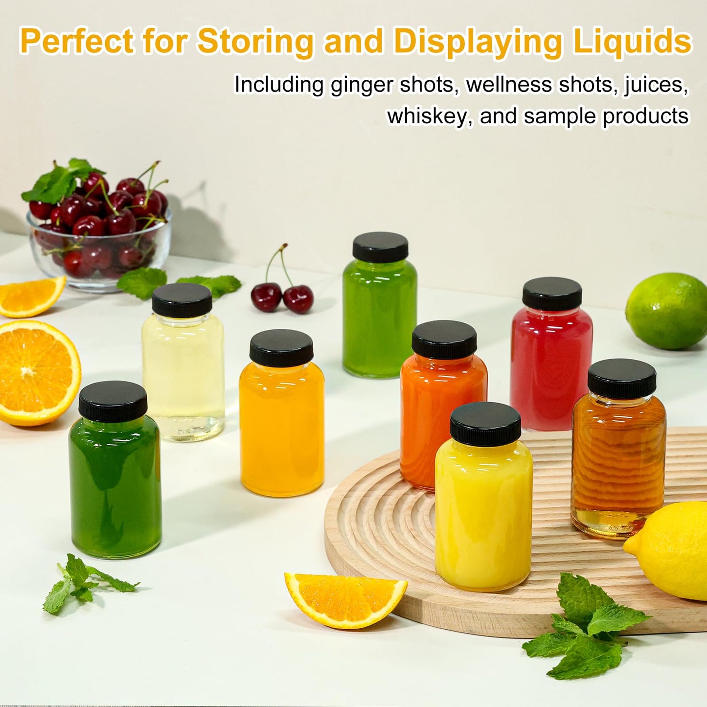 KEYWING 24 Pack 4oz Juice Shot Bottles with Caps- Small Glass Jars for Ginger，Wellness Shots,Whiskey - Travel mini Reusable Wide Mouth Clear bottles- Leakproof, Dishwasher Safe.