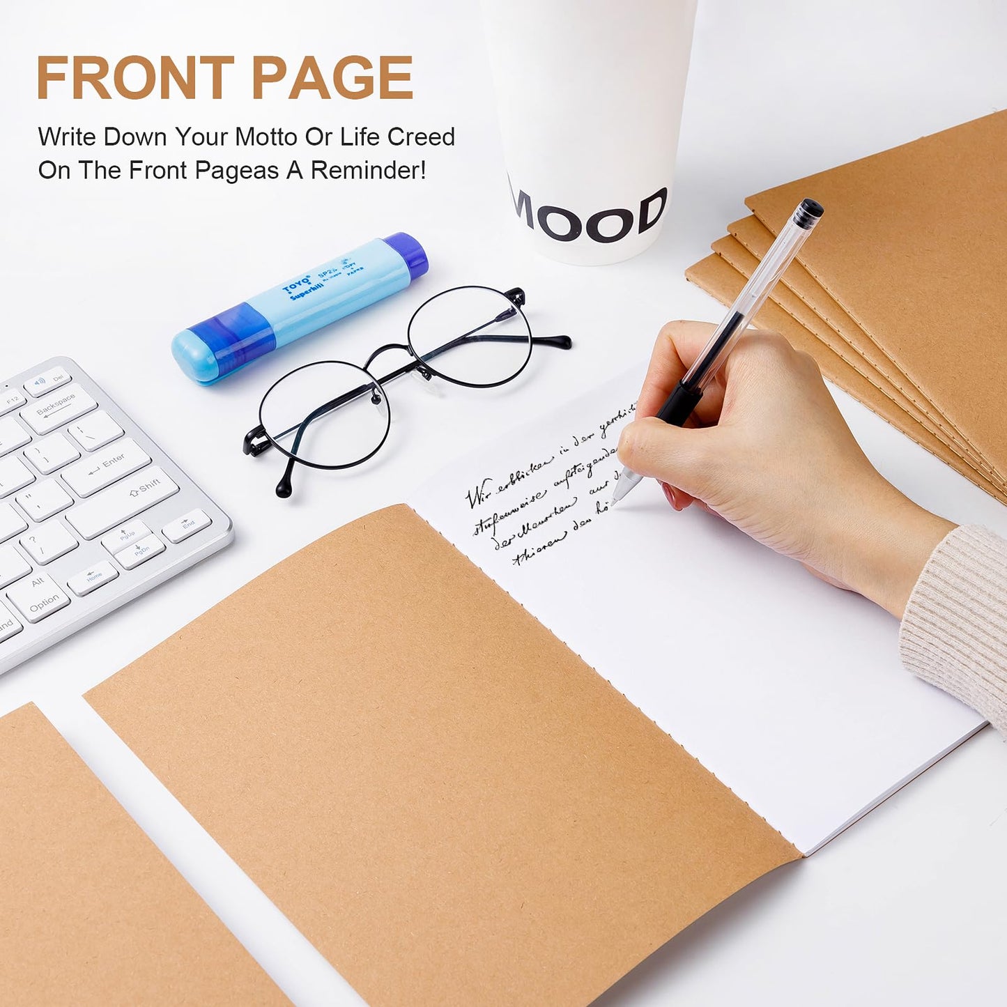 YGPHO 60PCS A5 Blank Kraft Notebooks Bulk, 8.3x5.5inch Unlined Paper Composition Notebook, 60 Pages Travel Journal Notebook Set for Work, School, Student,Kids and Writing