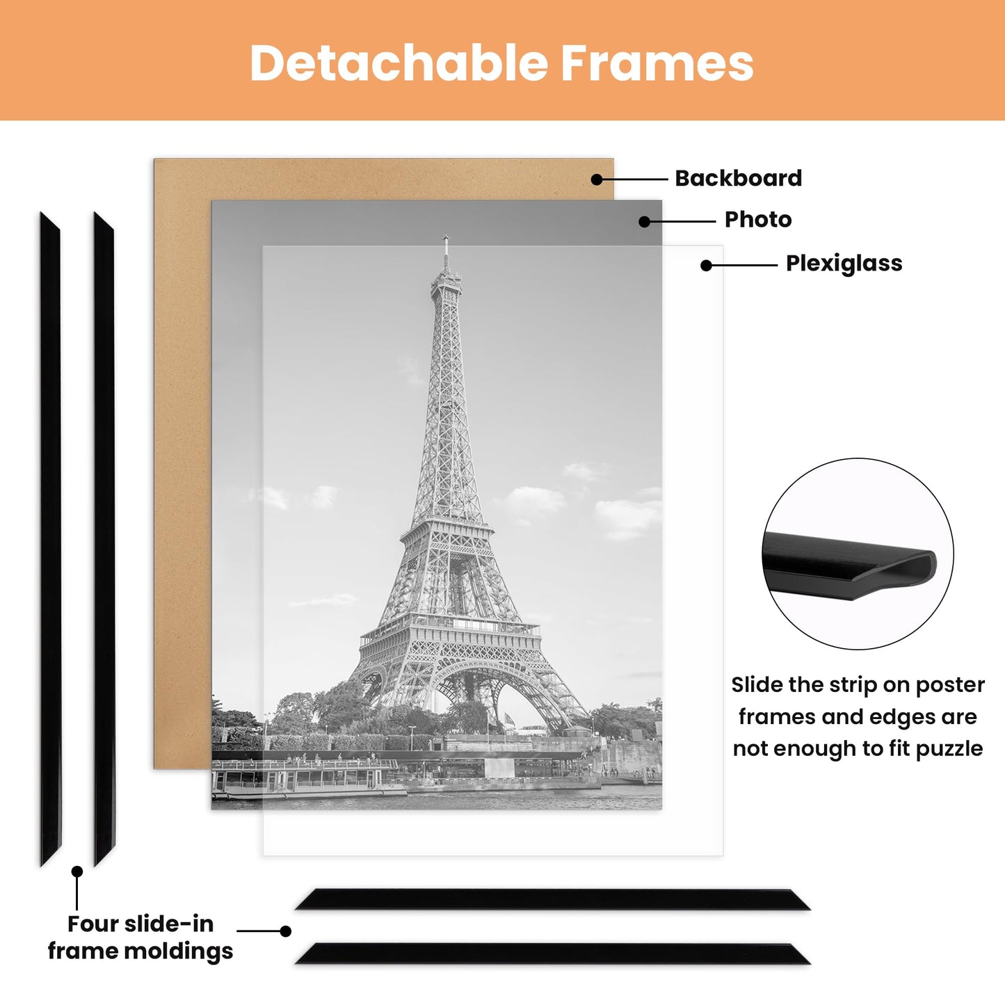 upsimples 24x36 Poster Frame Black 3 Pack, Scratch-Proof Picture Frames 24 x 36 for Photo Gallery - Slide-In Strips, Horizontal or Vertical Wall Mounting