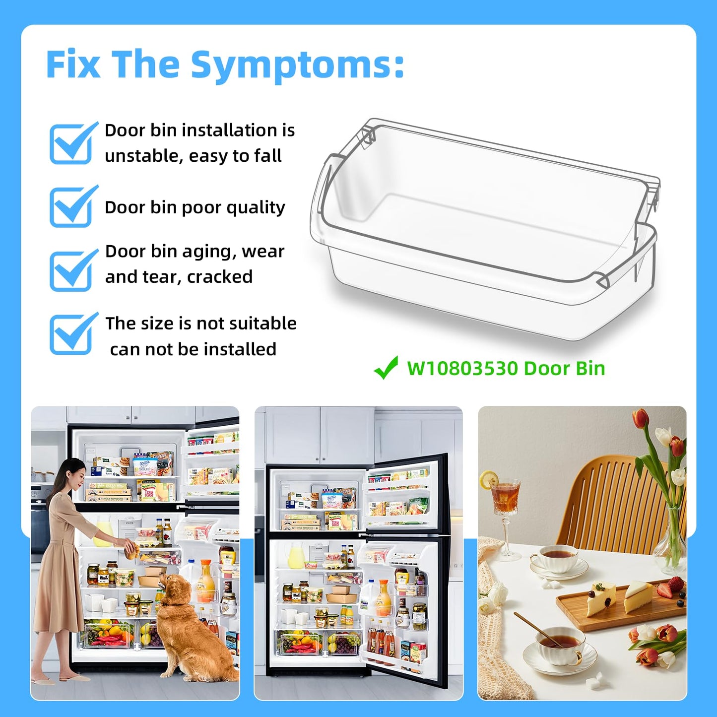 UPGRADED W10803530 W10582649 Door Shelf Bin WRT311FZDW01 Parts Compatible with Whirlpool Refrigerator Door Shelf AP5982593 PS11703474 WRT311FZDW00 WRT311FZDM00 WRT311FZDM01 WRT311FZDW02 Door Shelves