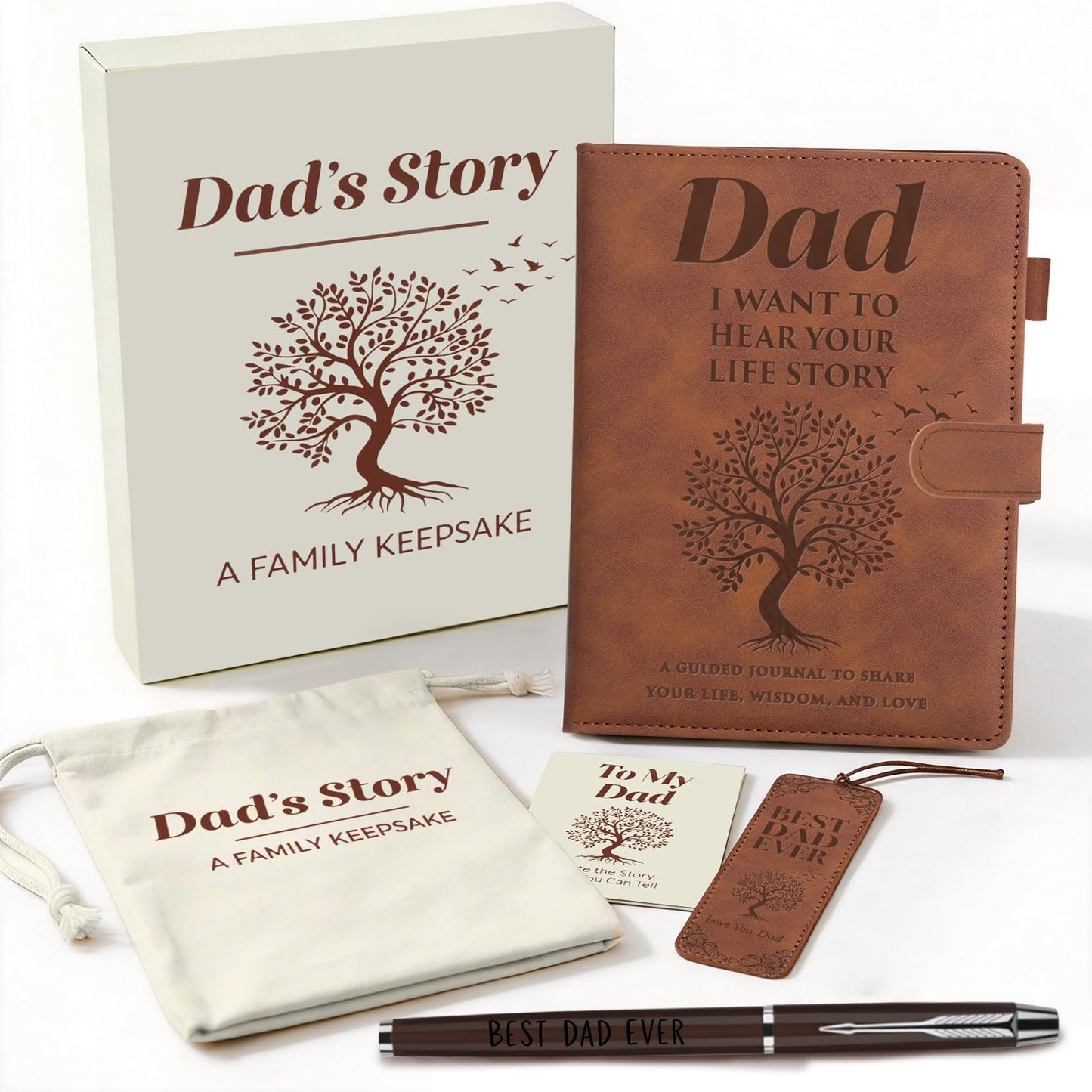 BELIVIUM Dad I Want To Hear Your Story Leather Journal Gift Set Fathers Day Gift from Daughter Son Kids Family Heirloom Keepsake Meaningful Sentimental Dad Birthday Gifts