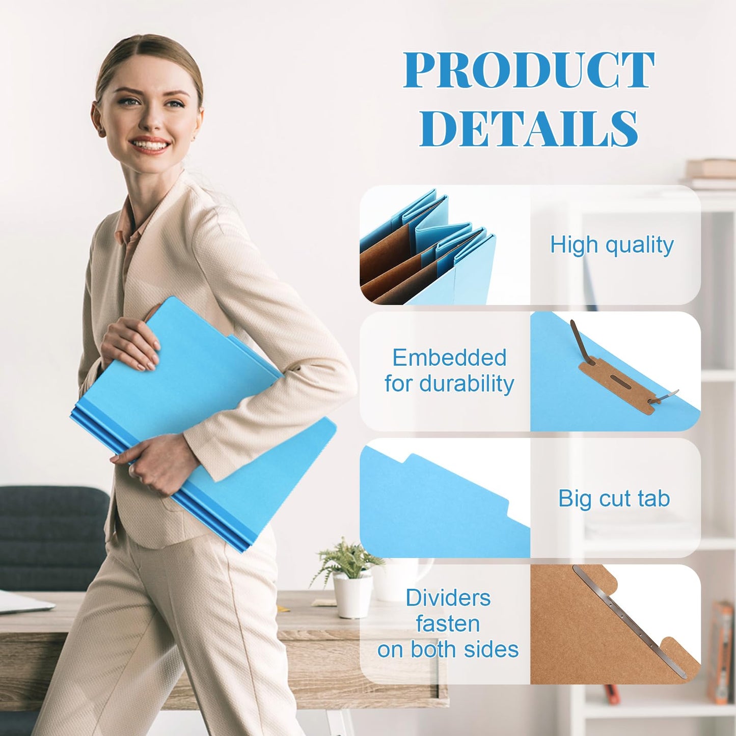 Skyygemm 12 Pcs Classification Folders Letter Size, 3 Divider Pressboard File Folder with Fasteners, Expanding File Organizer Bulk for School Teachers, Office Employee, Coworker, Staff (Blue)