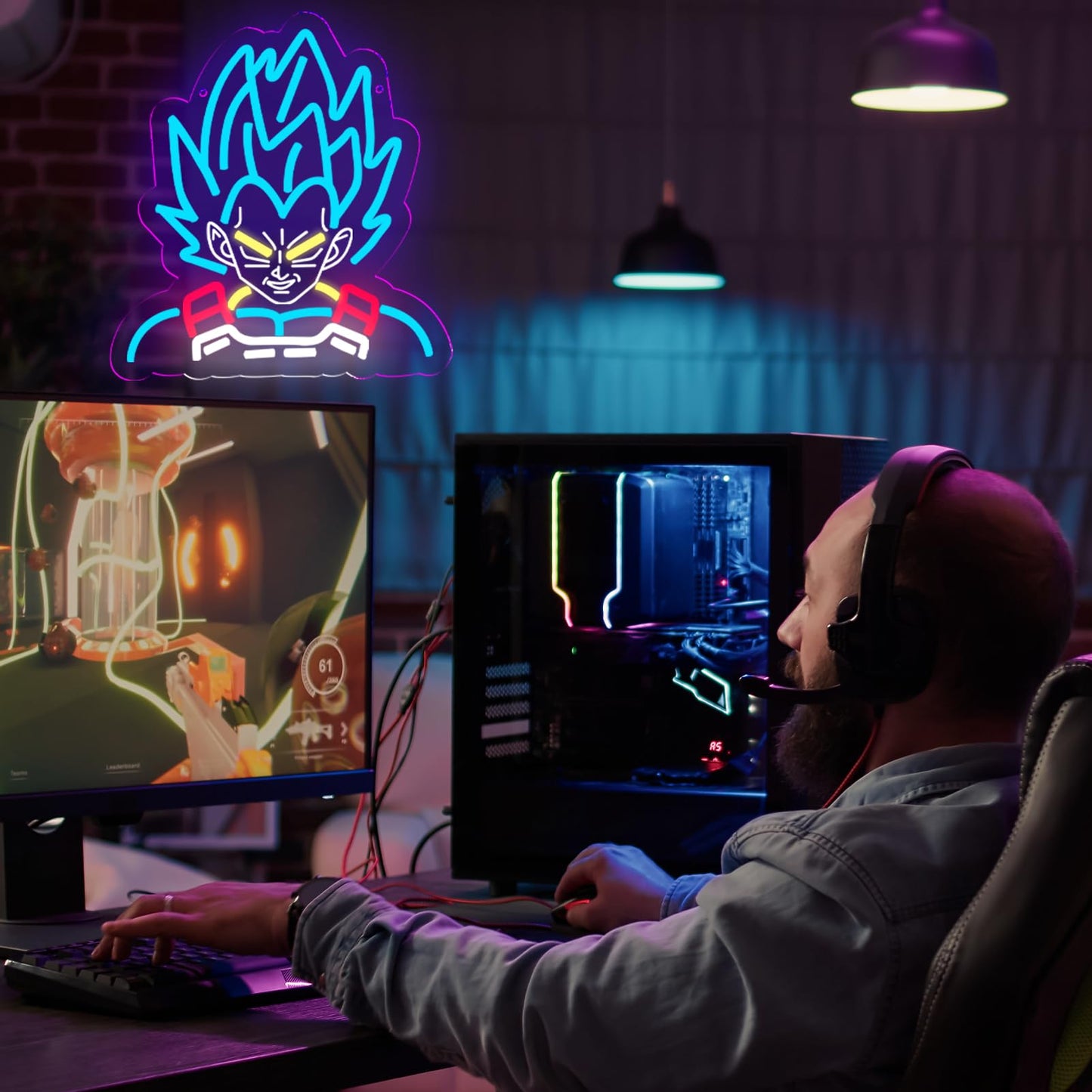 Nacynacy Super Blue Saiyan Anime Neon Sign，Neon Light LED Sign Saiyan Prince for Anime Fans Man Cave Wall Decor Dormitory Decoration USB Powered Dimmable 13 * 12.2inch