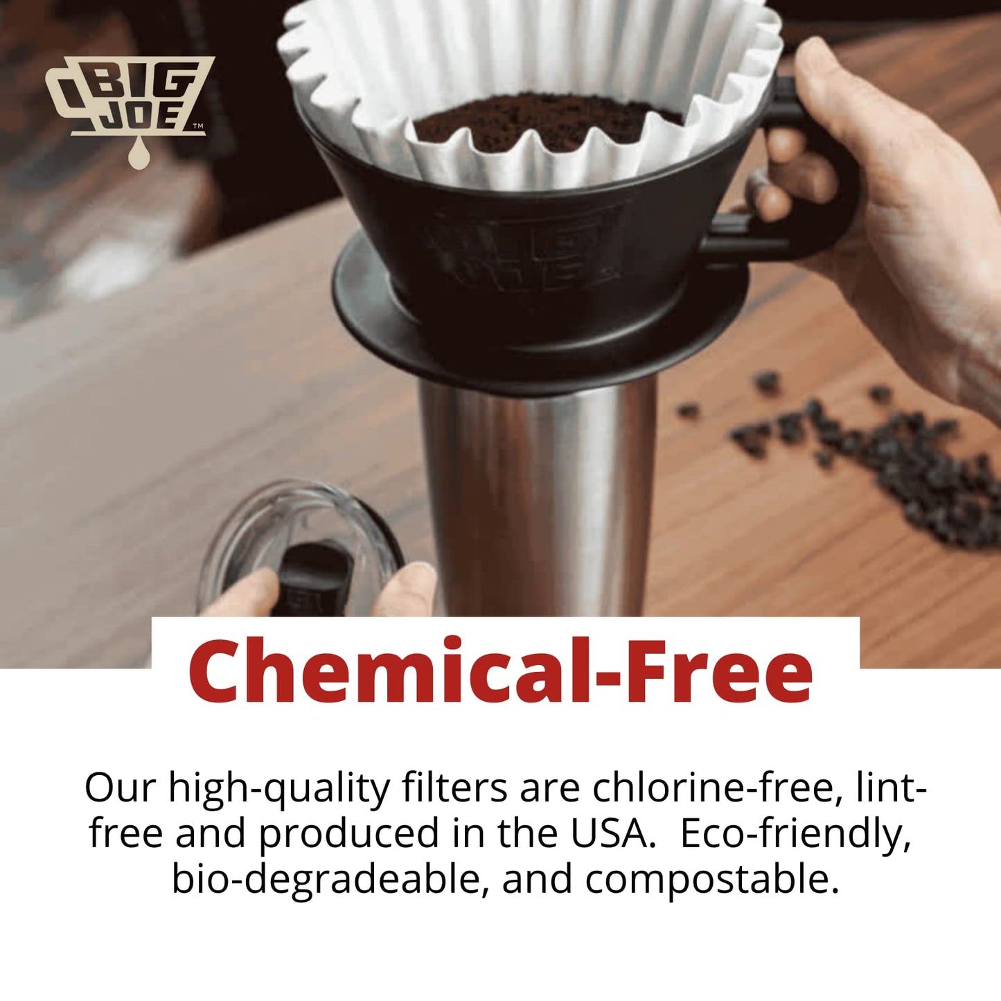 Big Joe® Large Coffee Filters (500 Count) - Extra Tall Walls Prevent Ground Overflow - Fits BUNN 12-Cup Commercial Pour Over & Drip Machines - 9¾" Diameter, 2¾" Walls - Made in USA