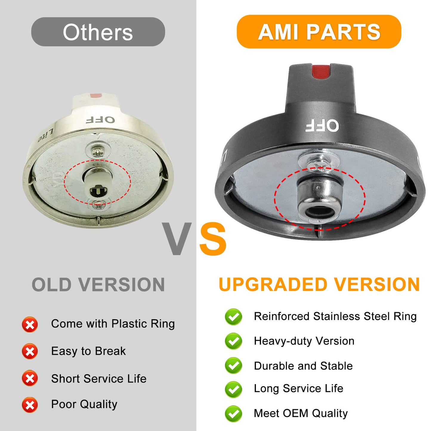 AMI PARTS Fits for DG64-00473B Samsung Stove Knob Replacement, Gas Oven Stove Knobs - Only Replace Fits Model# Samsung Range Knobs NX58M6850SG NX58H5600SS NX58H5650WS NX58J7750SS top knobs 5-Pack