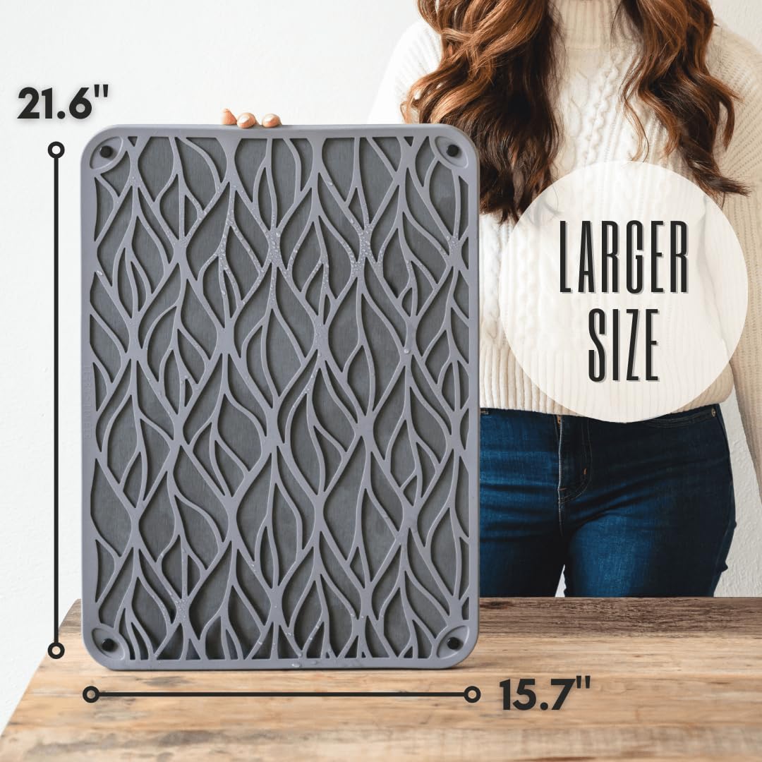 Stone Drying Mat for Kitchen Counter - 21.6"x15.7" Eco-Friendly Diatomaceous Earth Stone Dish Drying Mat with Trendy Silicone Topper & Legs for Airflow - Large Kitchen Stone Mat