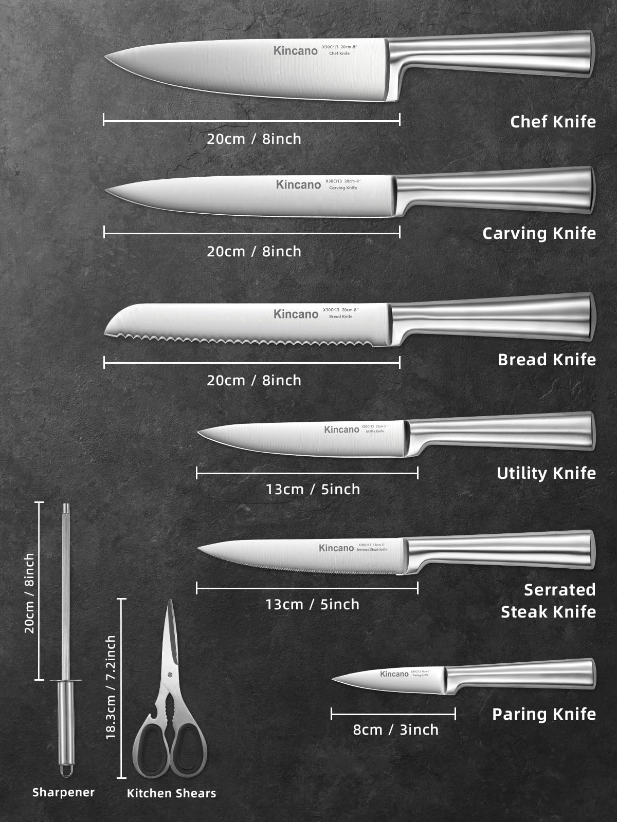 Knife Set, 14 PCS High Carbon Stainless Steel Super Sharp Kitchen Knife Set for Chef with Acrylic Stand, include Steak Knives, Sharpener and Scissors, Ergonomical Design by kincano