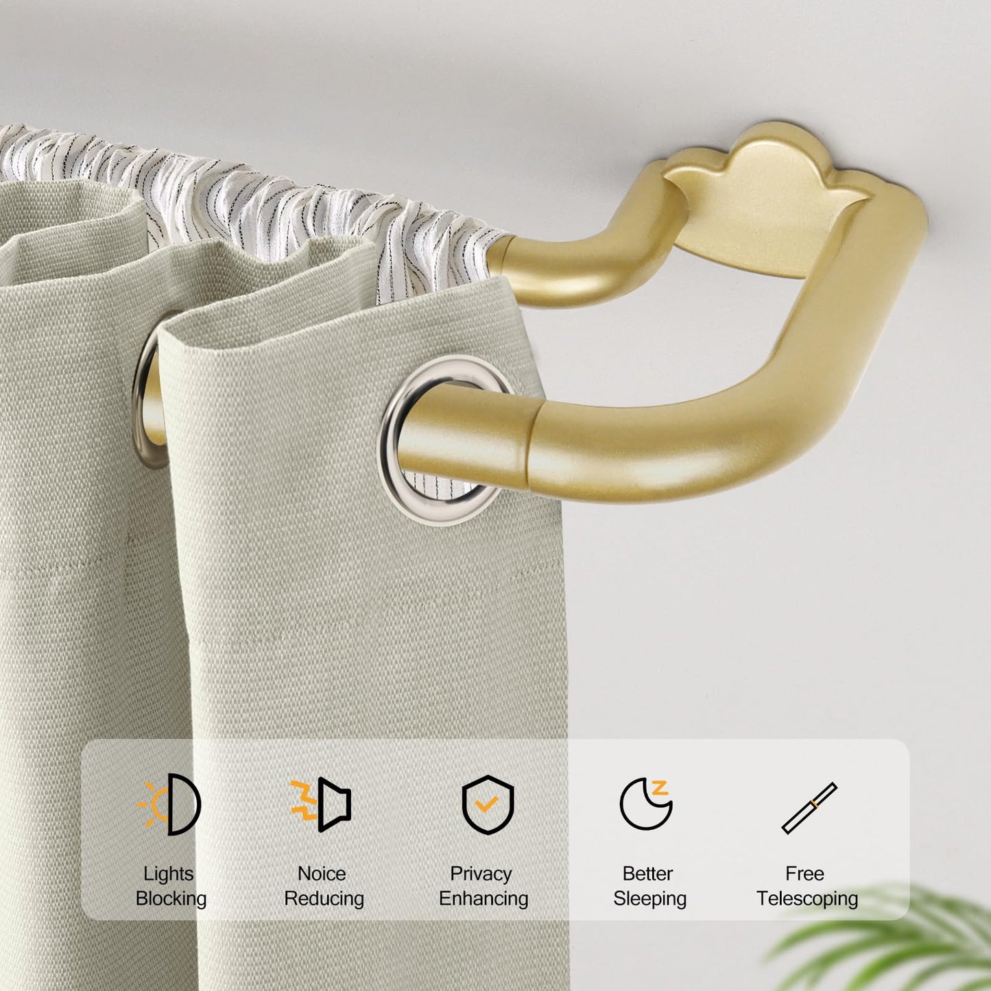 Double Curtain Rods 32 to 58 Inches, HOTOZON Blackout Double Curtain Rods for Windows 20 to 54 Inches (1.6-4.5 ft), 6/8 Inches Wrap Around Room Darkening Telescoping Drapery Rod, Gold
