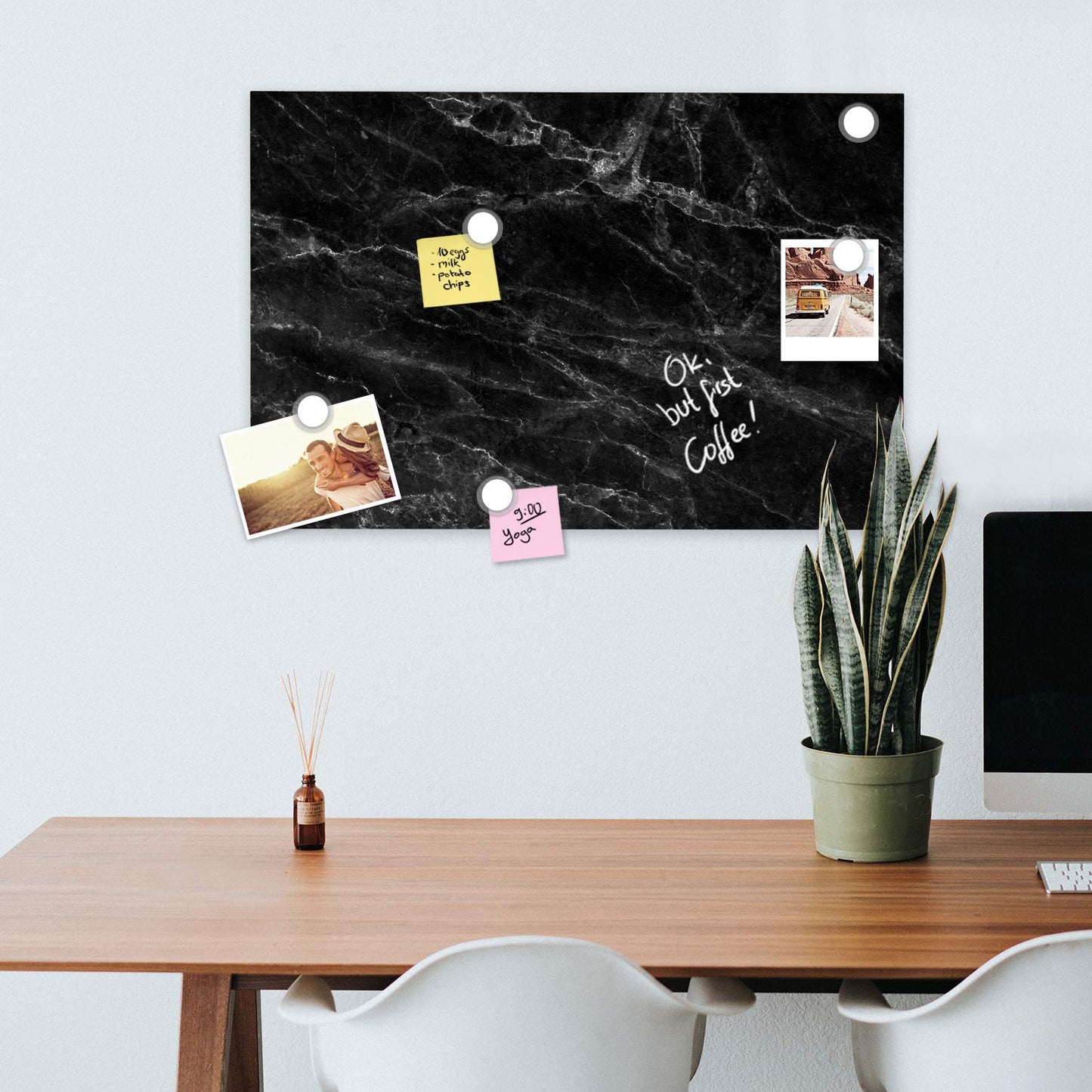 Navaris Magnetic Dry Erase Board - 16 x 24 inches Decorative White Board for Wall with Design, Includes 5 Magnets and Marker - Black Marble