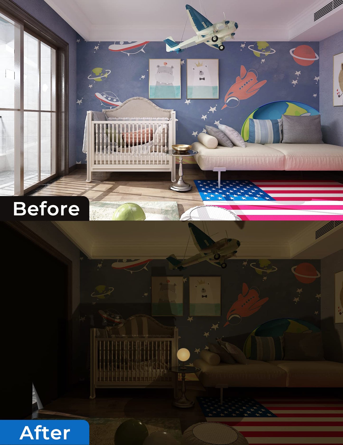 Sumobaby Blackout Curtains for Bedroom Portable 50"x59",No Drill Black Out Shades with Upgraded Hook&Loop Tapes,100% Blackout Window Cover,Easy to Cut Fit Blinds for Bedroom,Nursery(2 Panel,Black)