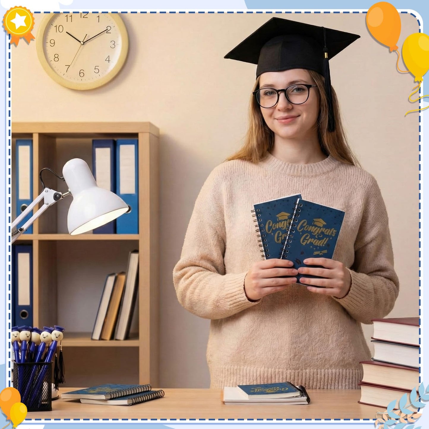 Resurhang 25 Sets Graduation Gifts Party Favors Bulk, Graduation Notebooks and Pen, Grad Cap Ballpoint Pens with Tassels Congrats Grad Spiral Journal Class of 2026 Gifts for College Graduate(Blue)