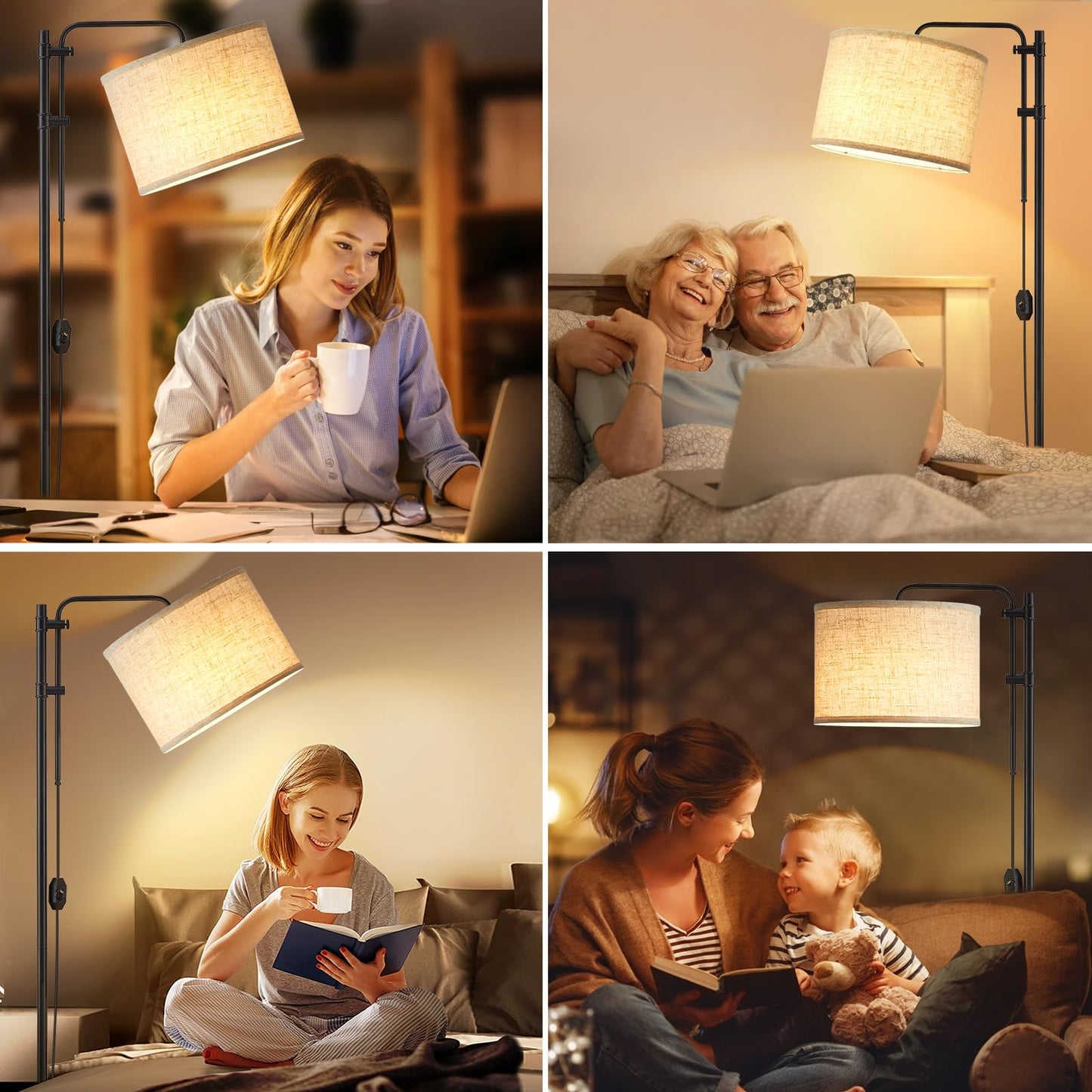 GyroVu Floor Lamp for Living Room, Adjustable Height Standing Lamps with 350° Rotate Beige Lampshade, 67.5-Inch Modern Tall Lamp Dimmable Floor Lamps for Corner Bedroom Home Office (Bulb Included)