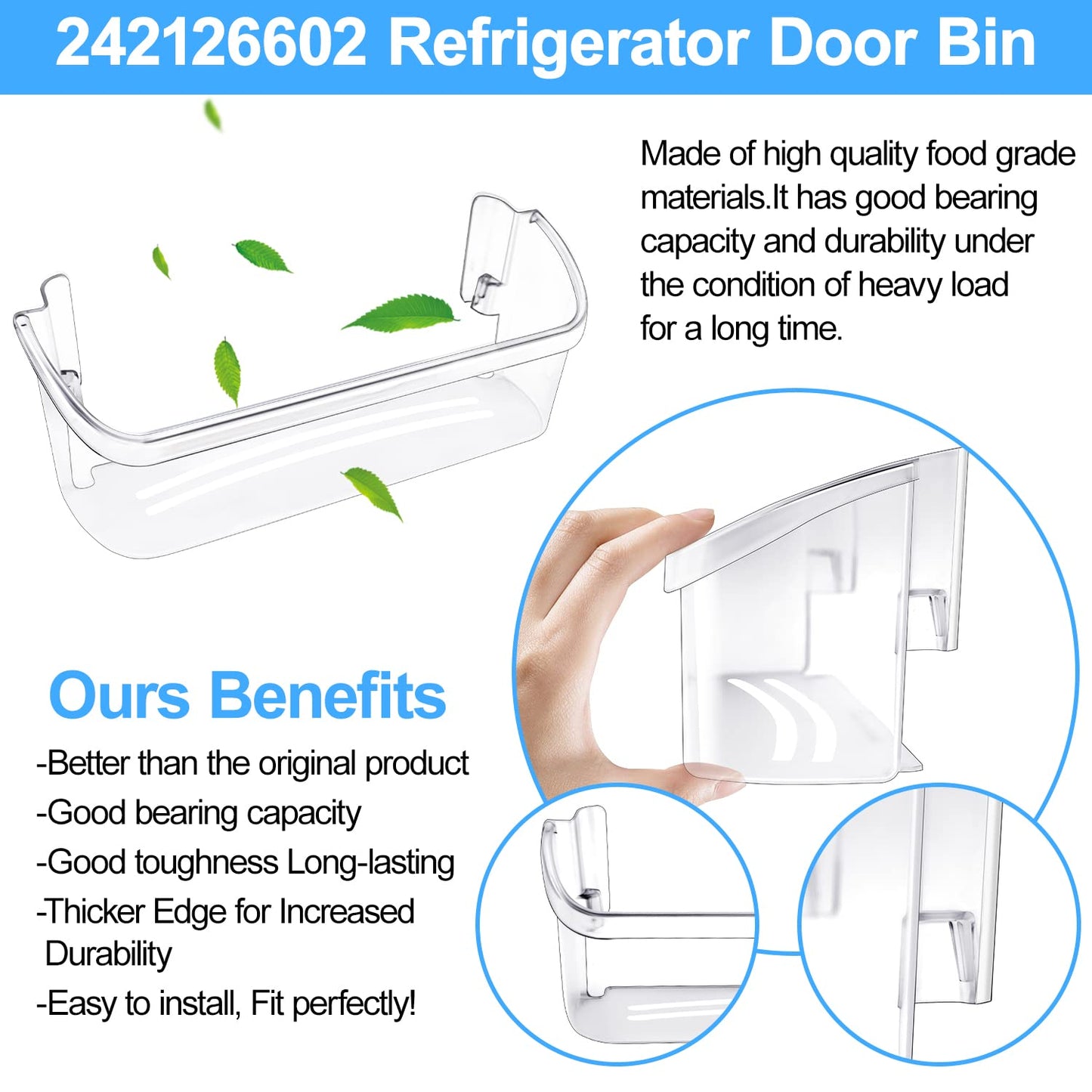 UPGRADED 242126602 Refrigerator Bottom Door Shelf Replacement For Frigidaire Refrigerator Door Shelf-Lower Side Shelf Rack Parts LFSS2612TF0 FFSS2615TS0 FFSS2625TS0 AP6278233 PS12364199-2 PACK