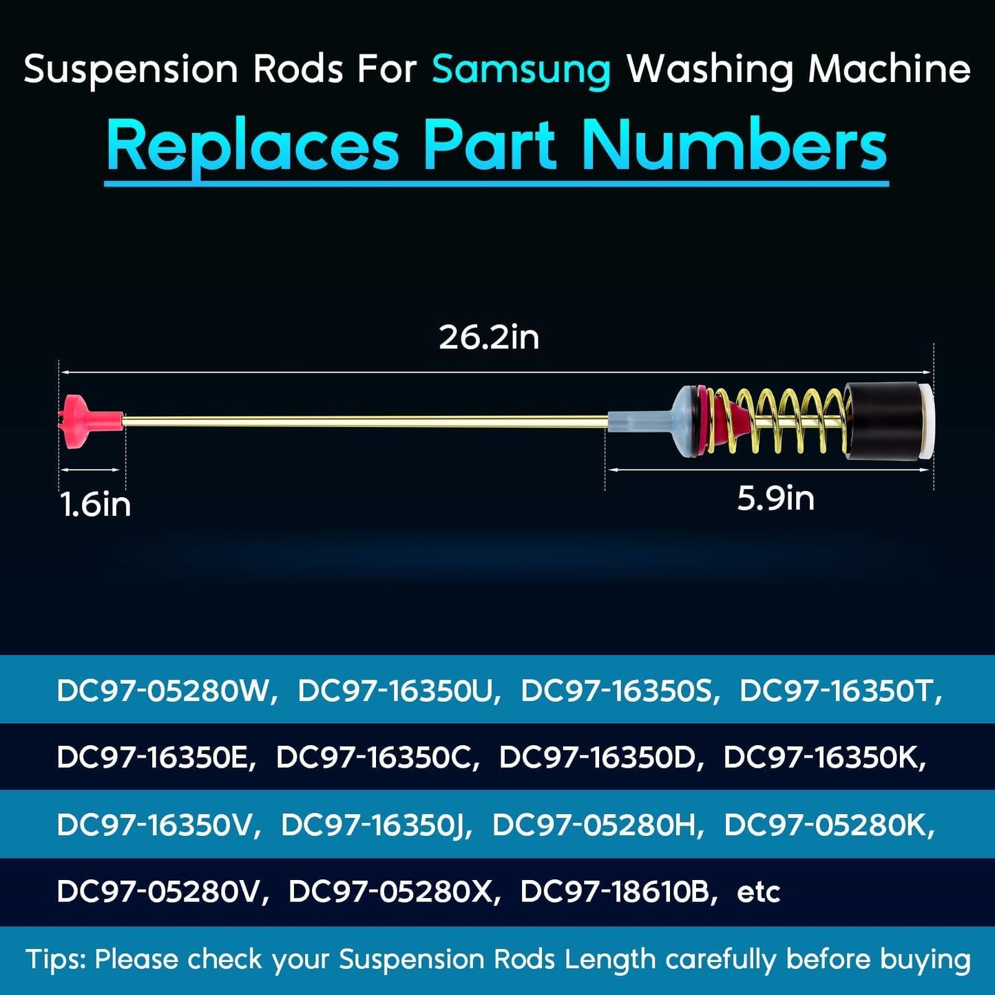 Upgraded Washer Suspension Rods for Samsung WA50R5400AV/US WA50R5400AW/US WA45T3200AW/A4 WA45N3050AW/A4 WA50R5200AW/US WA400PJHDWR/AA Washing Machine, Replace DC97-16350U DC97-16350S DC97-05280W