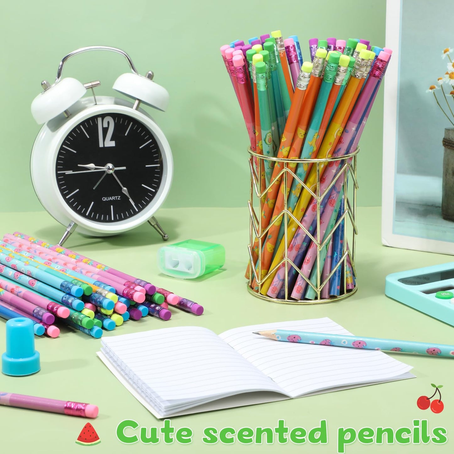 Teling 320 Pcs Scented Pencils Bulk Graphite HB Funny Colorful Scented Pencils Fruit Elements Christmas Gifts for Reward Office Party Supplies