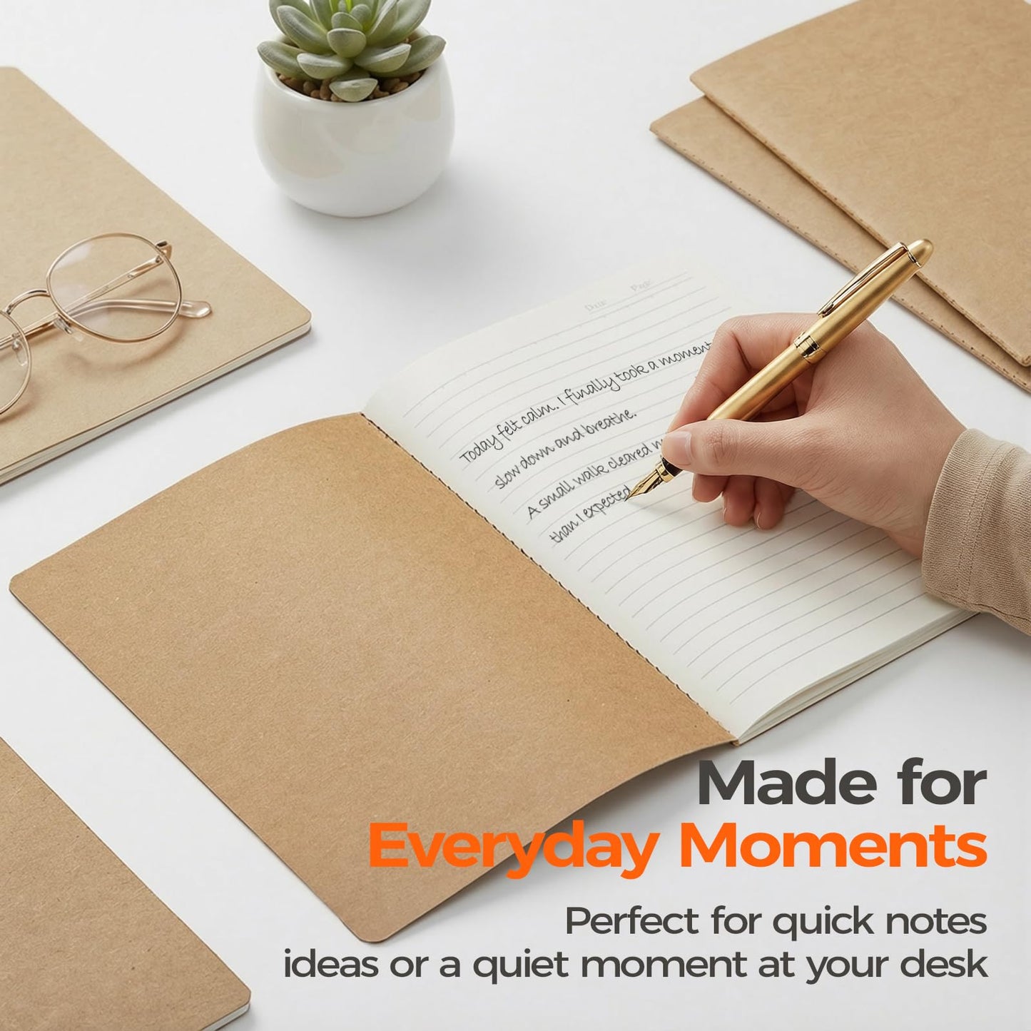 Foliom 100 Pack Kraft Notebooks Bulk A5, 60 Pages Lined Ruled Journals, 8.3x5.5 Inches, Natural Kraft Cover Composition Notebooks for School Office Students Artists