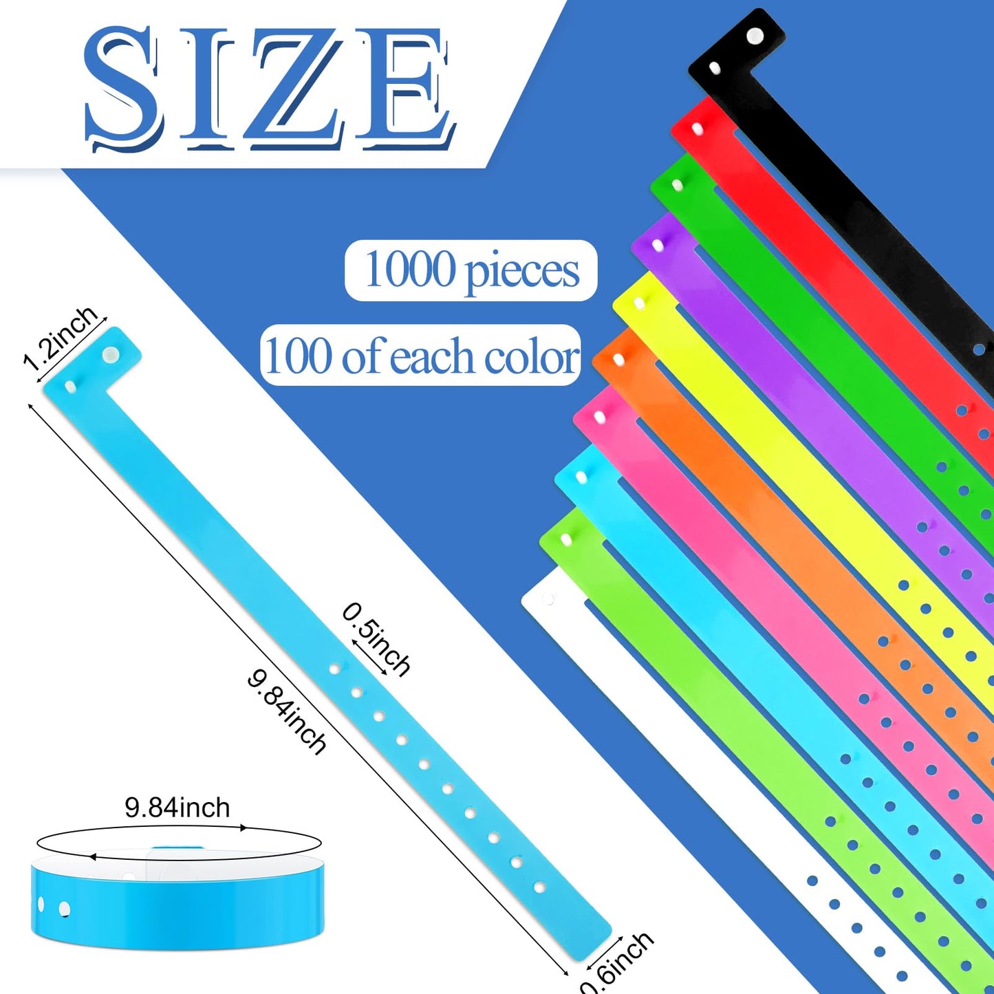 Henoyso 1000 Pcs Multicolor Plastic Wristbands for Events Party Vinyl Wrist Band Plastic Bracelet Bulk Arm Band Identification for Concerts Carnivals Night Clubs