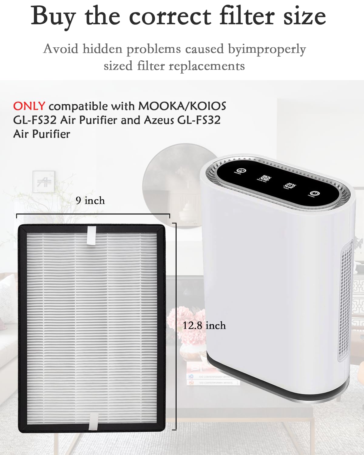 WOCASE 2-Pack GL-FS32 Replacement Filter, 3-in-1 H13 True HEPA Filtration Compatible with MOOKA®/KOIOS® GL-FS32 and Azeus® GL-FS32 Air Purifier