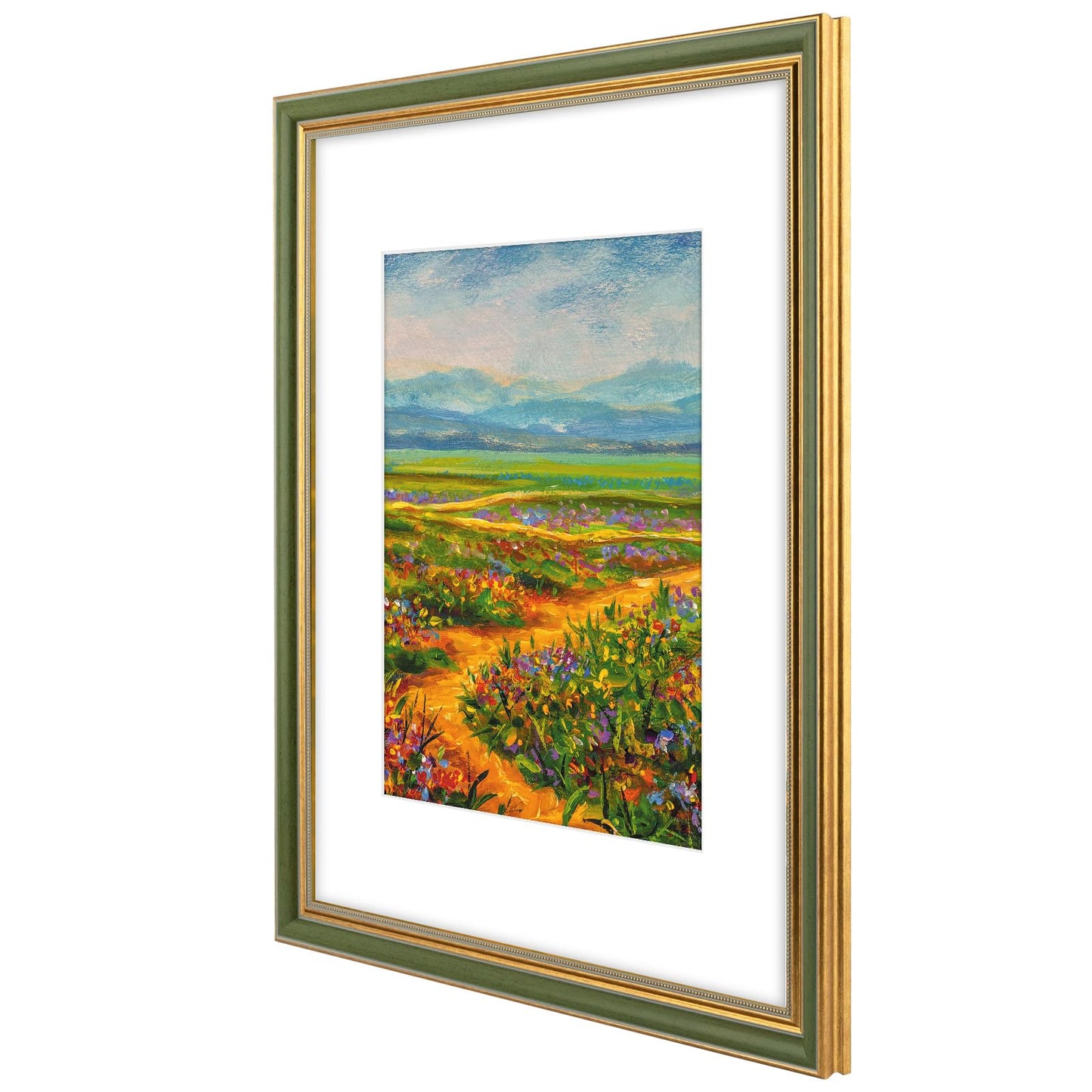 Golden State Art,16x20 Ornate Picture Frame with White Mat for 11x14 Photo or Display 16 x 20 Print without Mat Color Green Gold(Plexiglass Front)