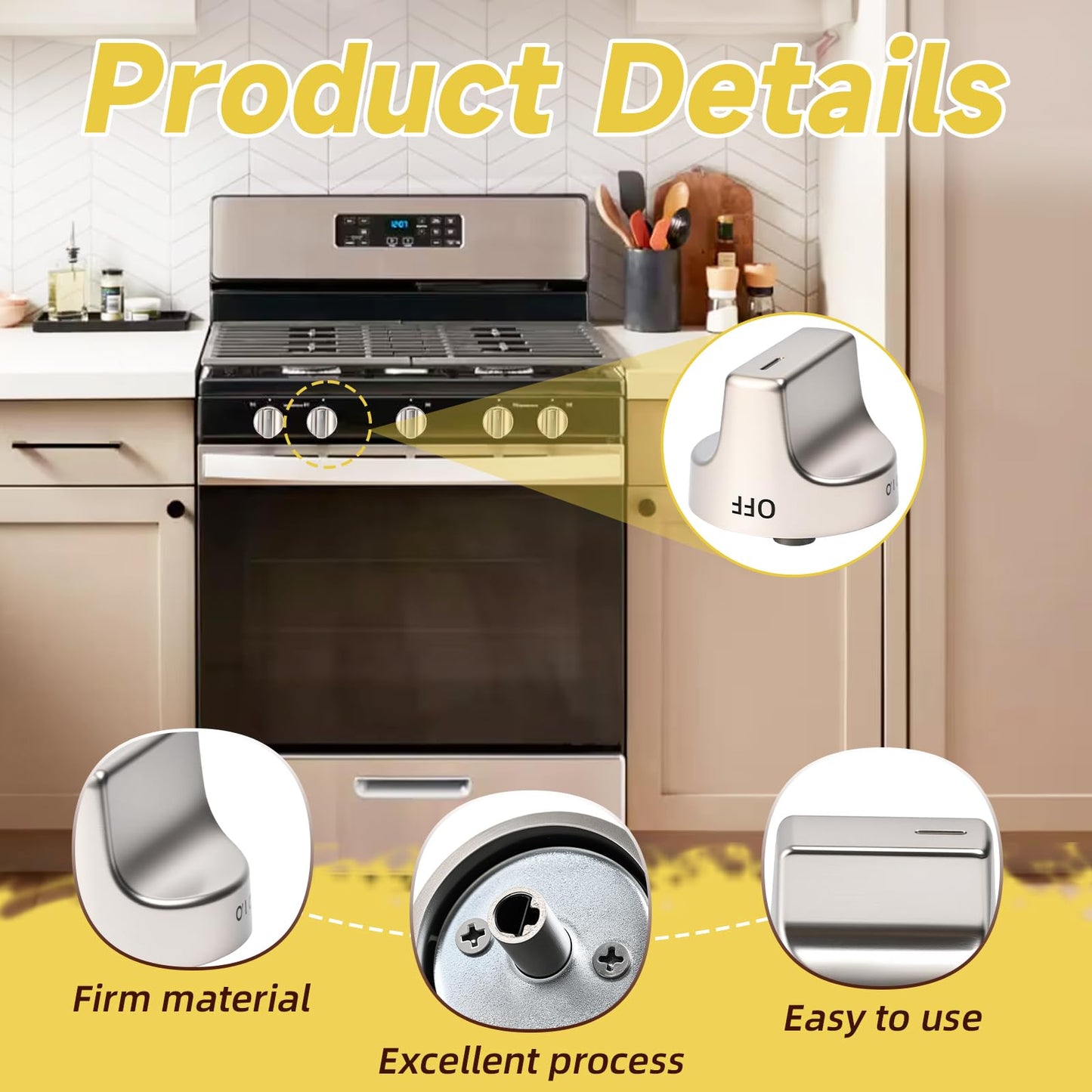5Pcs W11239985 W10850015 Stove Knob Replacement Compatible with Whirlpool WFG525S0HZ1 WFG550S0HZ0 WFG525S0HZ0 WFG525S0JV0, W11239985 Control Knob Replace 4845290 W11032553 PD00061875 AP6333411