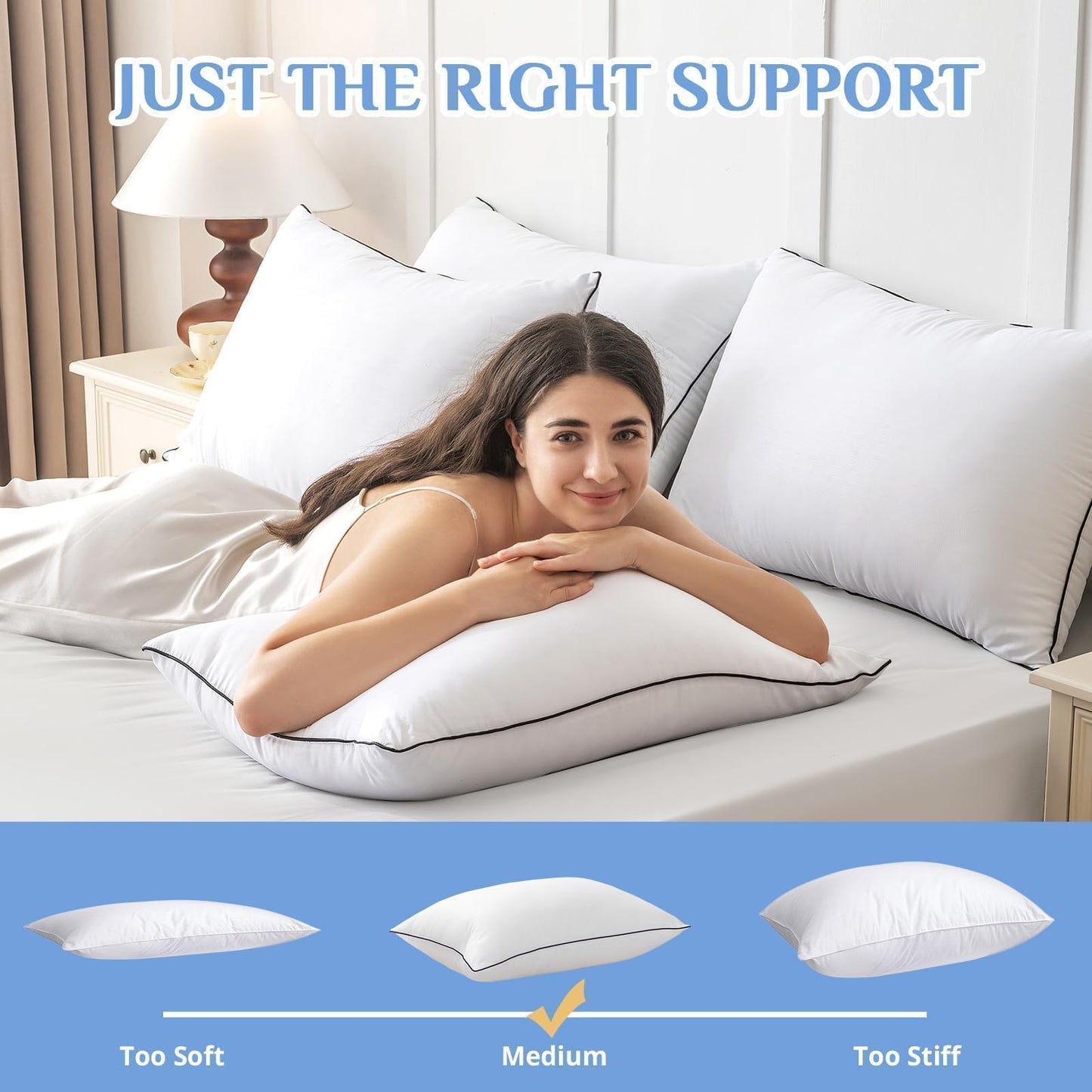 JOLLYVOGUE Pillows Standard Size Set of 4, Collection Bed Pillows for Sleeping, Hotel Quality Pillows for Side, Back and Stomach Sleepers, Soft Supportive Oeko-Tex Certified Down Alternative Filling
