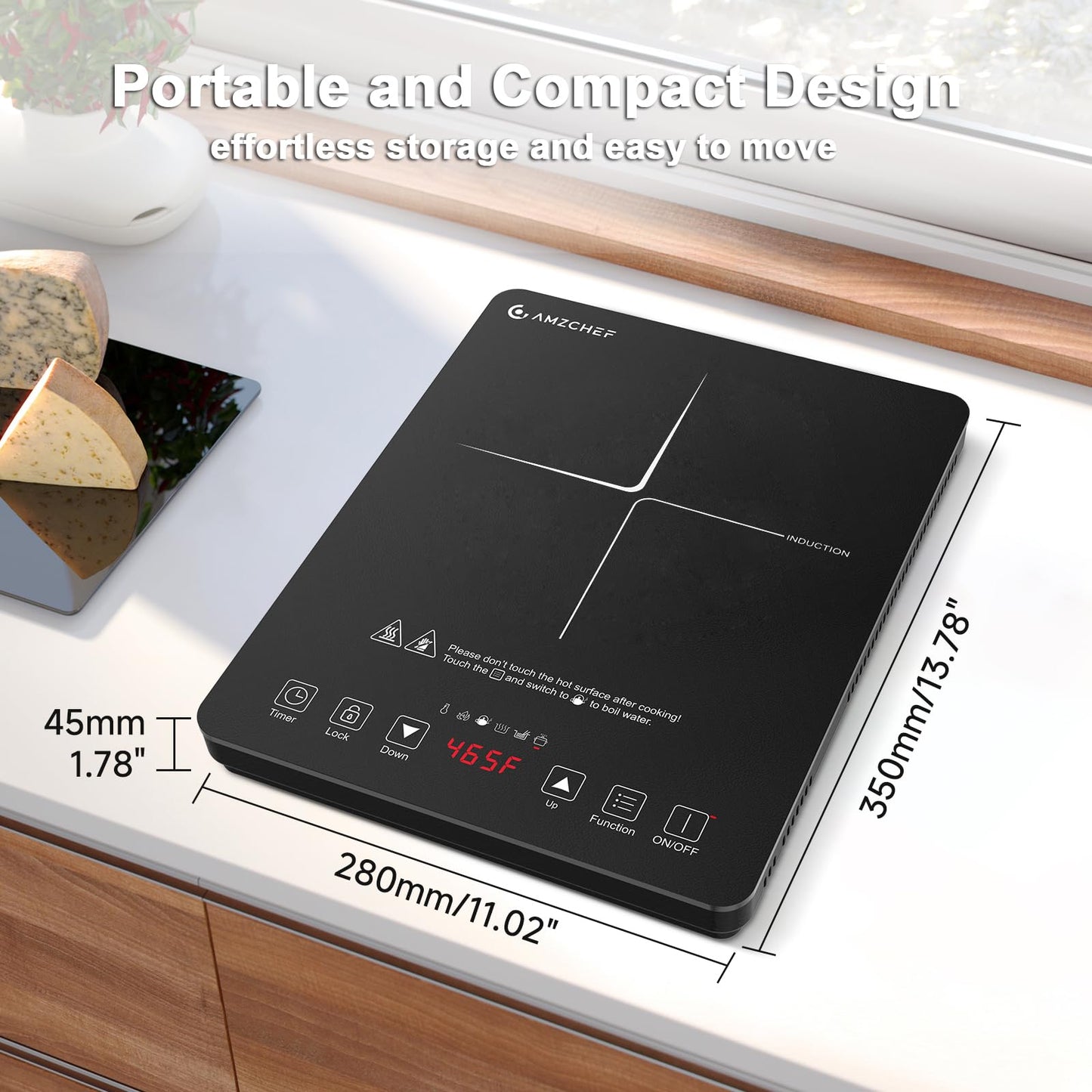 AMZCHEF Portable Induction Cooktop with 4 Preset Menus, 20 Temperature & Power Settings,1800W Countertop Burner, Safety Functions,4H Timer, Electric Hot Plate for Kitchen, RV, Apartment, Room