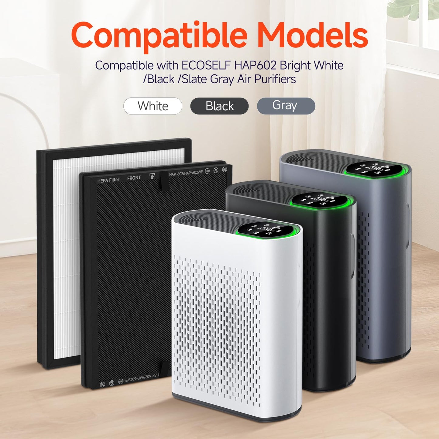 FCFMY 4 Packs HAP602 Replacement Filter Compatible with ECOSELF HAP602 HAP602WF Air Cleaner Purifier, 3-in-1 Filtration of Pre-Filter & Activated Carbon Filter