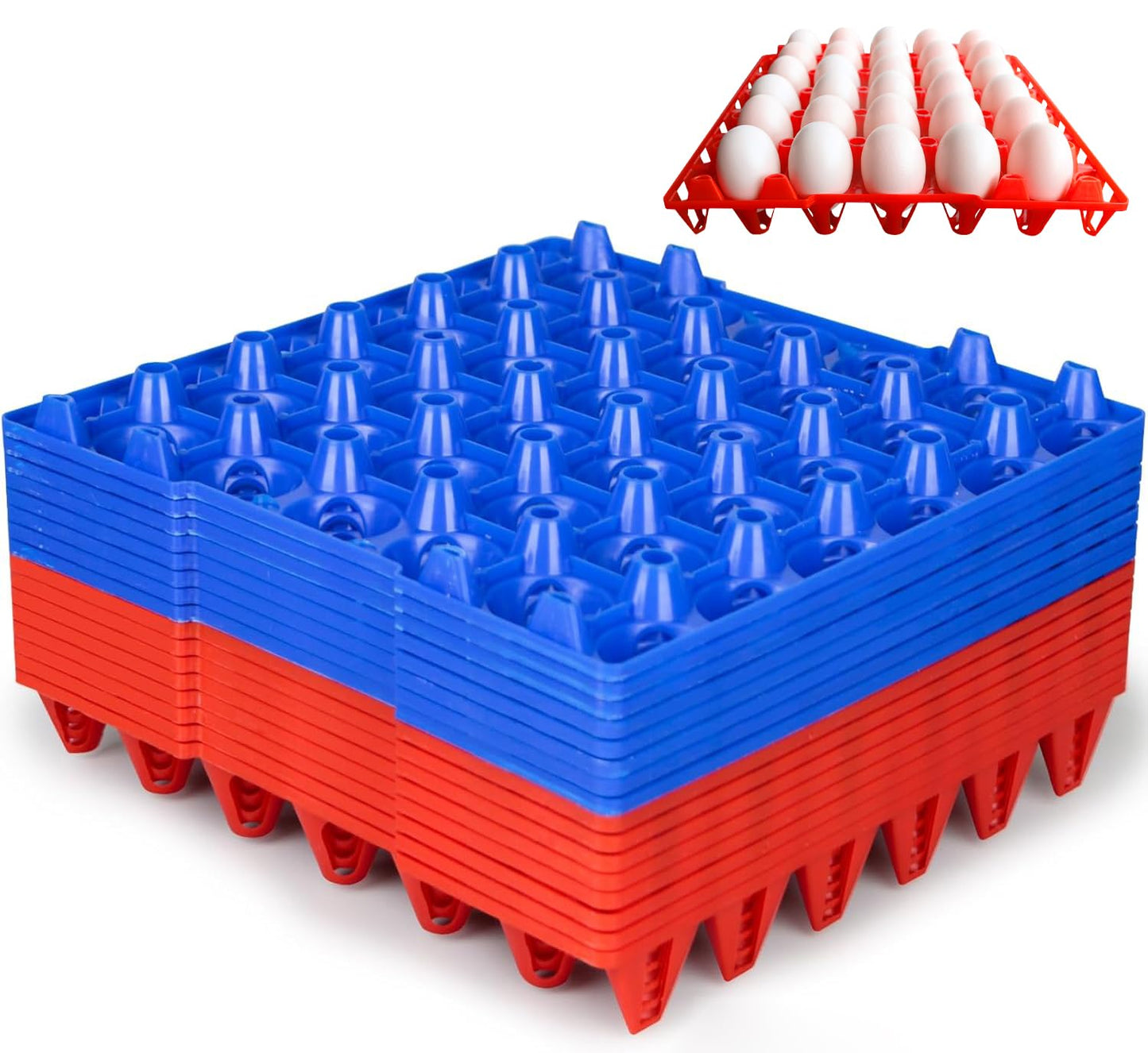 DETODDA 16 Pack Plastic Egg Tray Egg Crates, 30 Egg Flats Stackable, Reusable Egg Storage Trays for Chicken Coop & Farm, Large Plastic Egg Holder for Collecting, Storing & Transporting Eggs