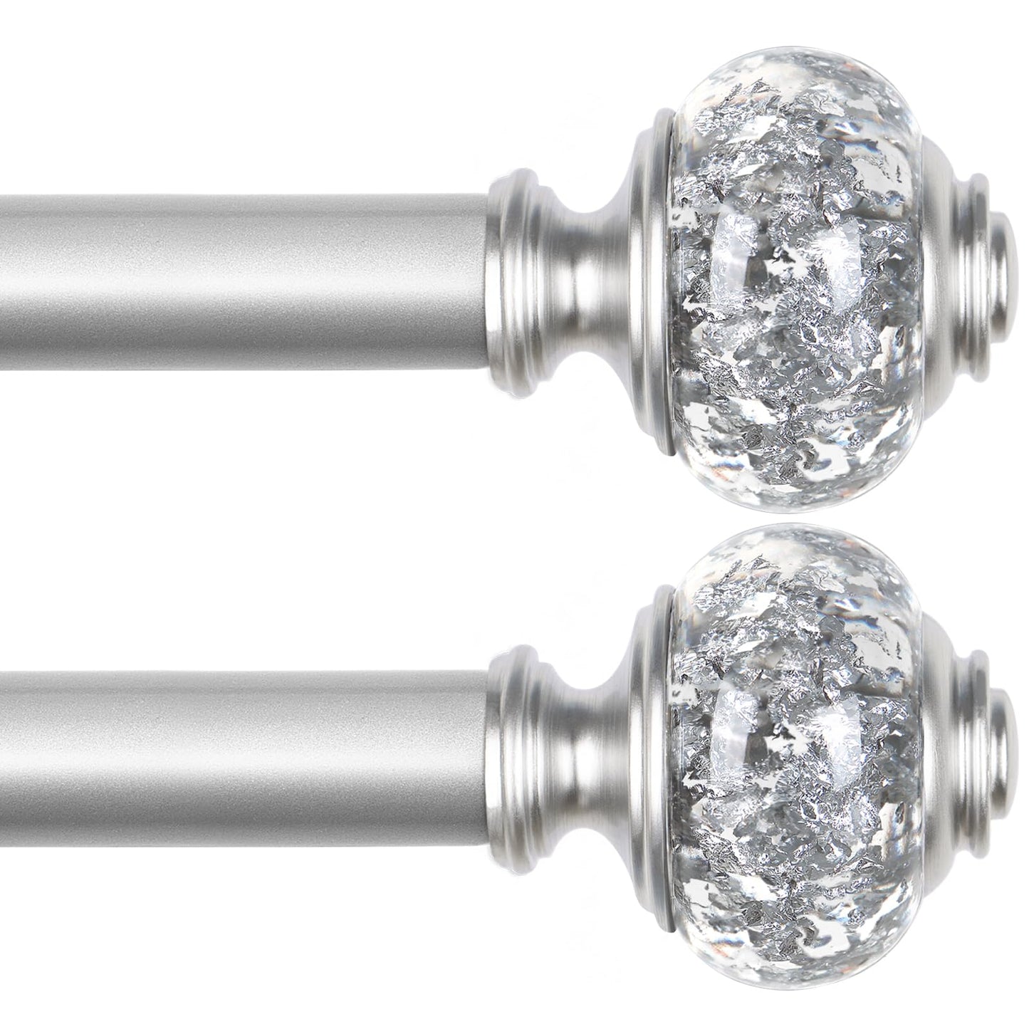 2 Pack Curtain Rod 32 to 58 Inches (2.6-4.8ft), USFOOK 7/8 Inch Telescoping Splicing Curtain rods for Windows 20 to 54 Inch, Silver Decorative Drapery Rods for Home with Translucent Finials