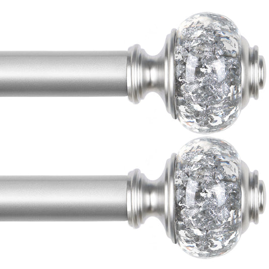 2 Pack Curtain Rod 32 to 58 Inches (2.6-4.8ft), USFOOK 7/8 Inch Telescoping Splicing Curtain rods for Windows 20 to 54 Inch, Silver Decorative Drapery Rods for Home with Translucent Finials