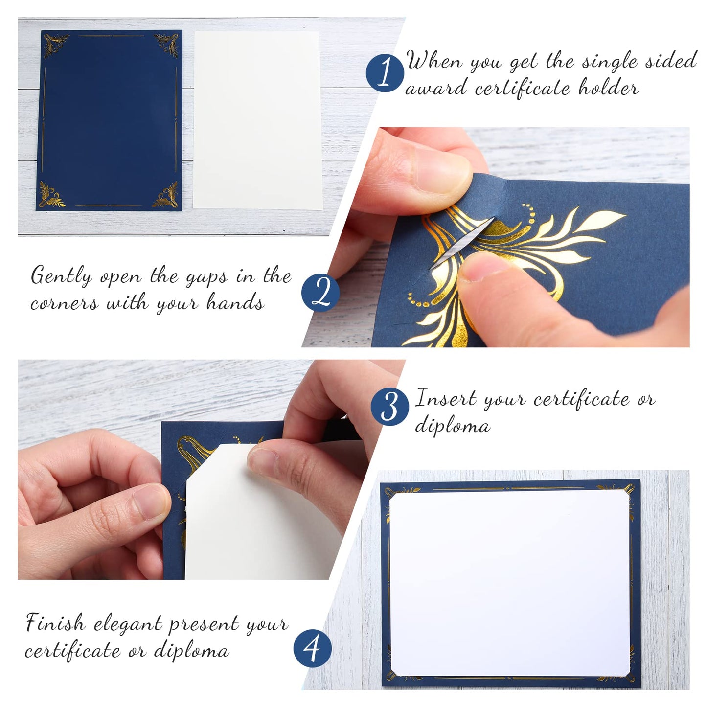 Fainne 100 Sets Certificate Paper Kit Single Sided Awards Holder with Foil Border for 8.5 X11 Certificate Covers Award Seals Stickers Diploma Covers(Navy Blue)