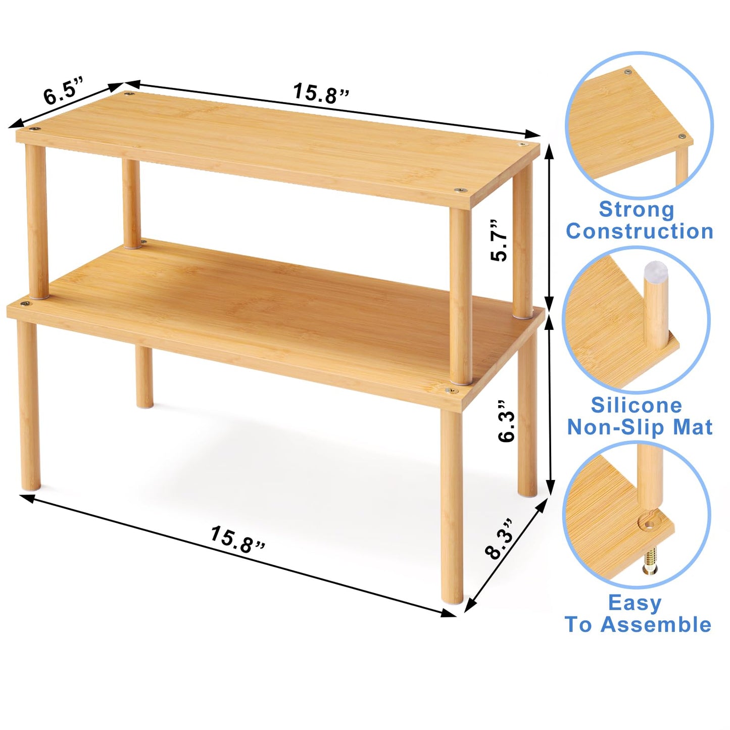 VERTORGAN Cabinet Organizer Shelf(Set of 2),Kitchen Counter Shelves,Bamboo Stackable Expandable Spice Rack Countertop(Large)